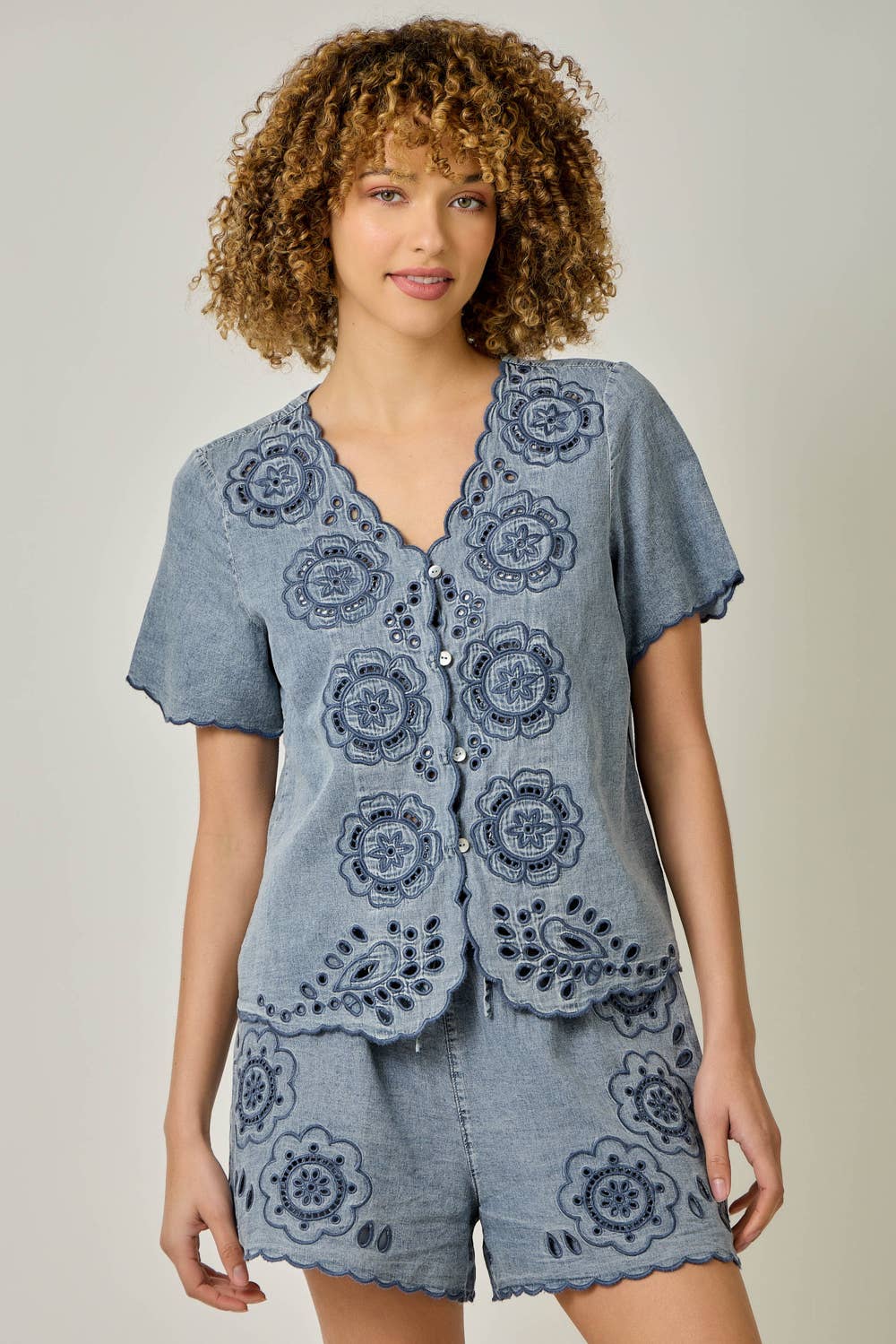 Eyelet Embroidered Washed Tencel Blouse