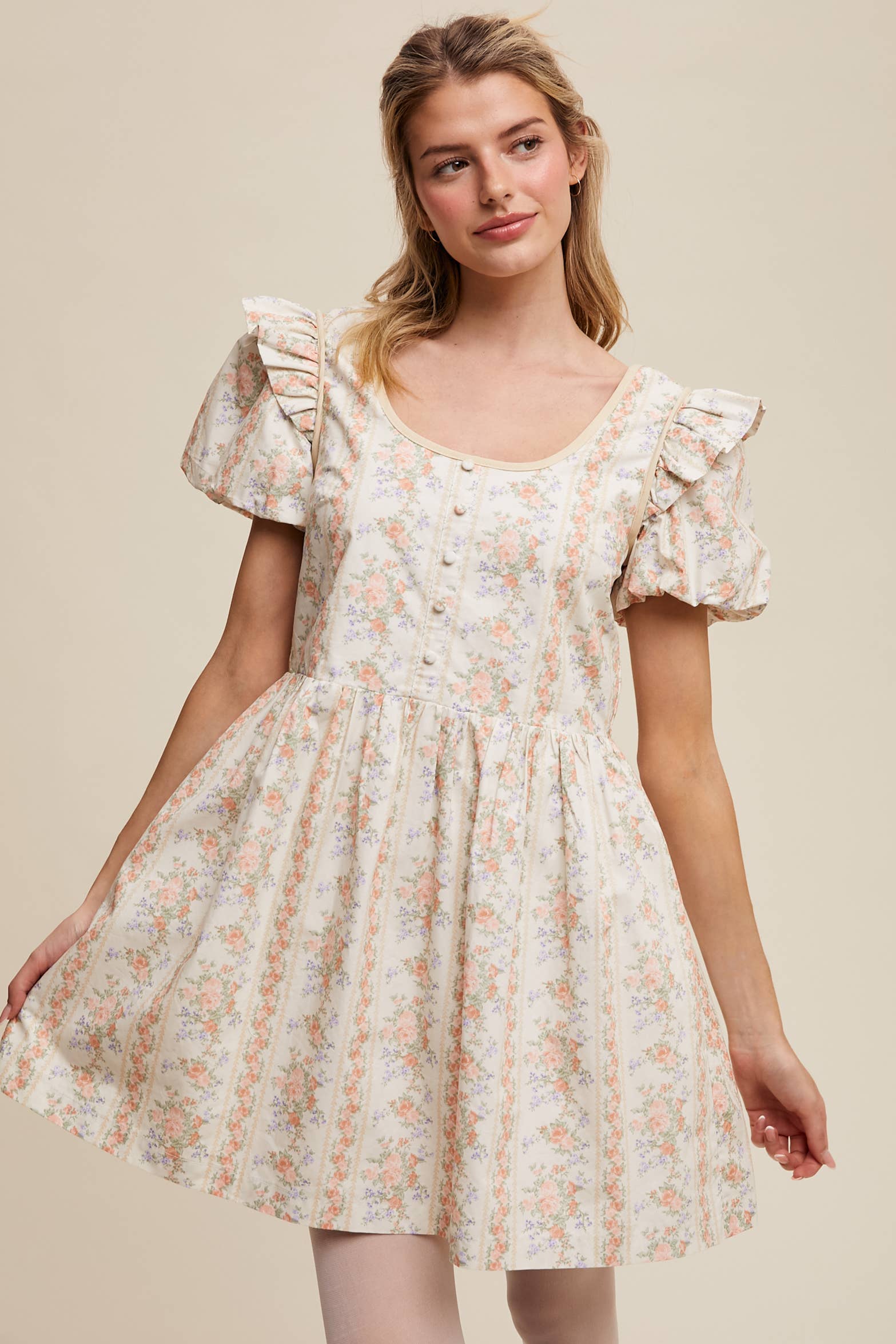 Just Peachy Vintage Floral Babydoll Dress