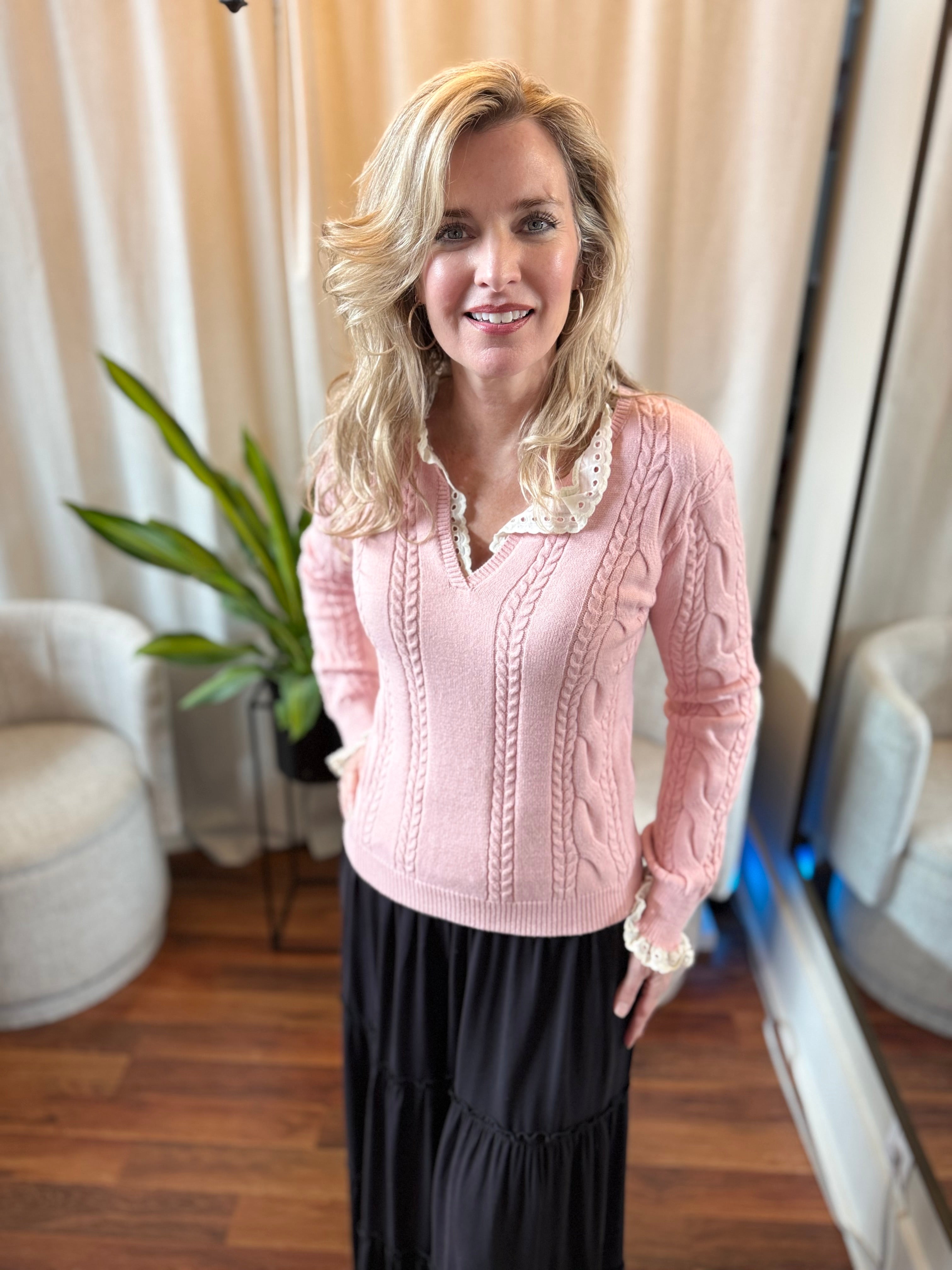 Sweet Grace Lace Trim Sweater