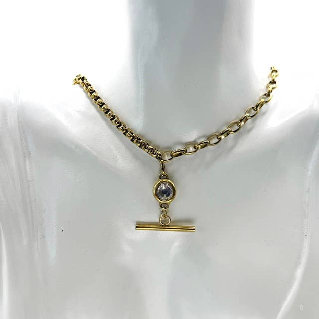 Midnight Gleam Mixed Chain T-Bar Necklace