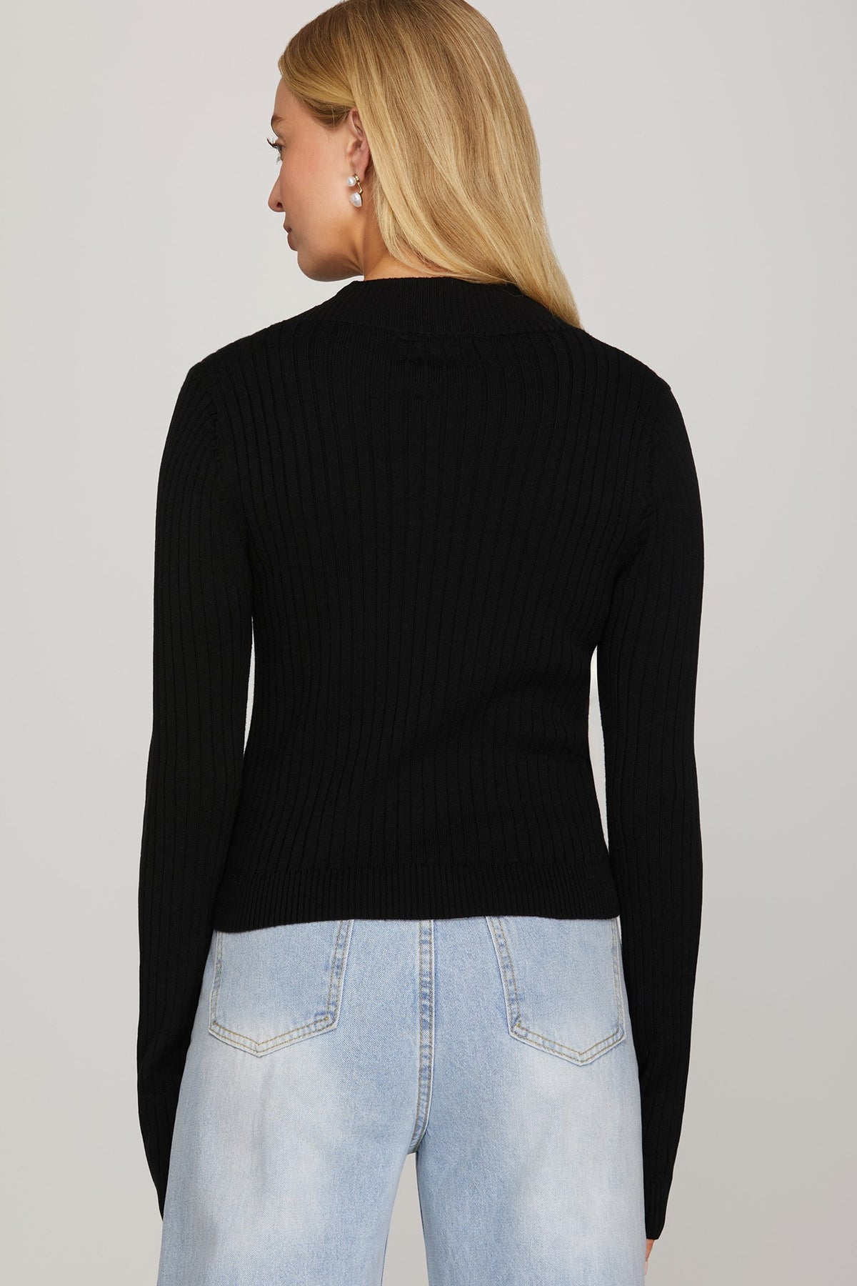 Midnight Ribbed Mock Neck Crop