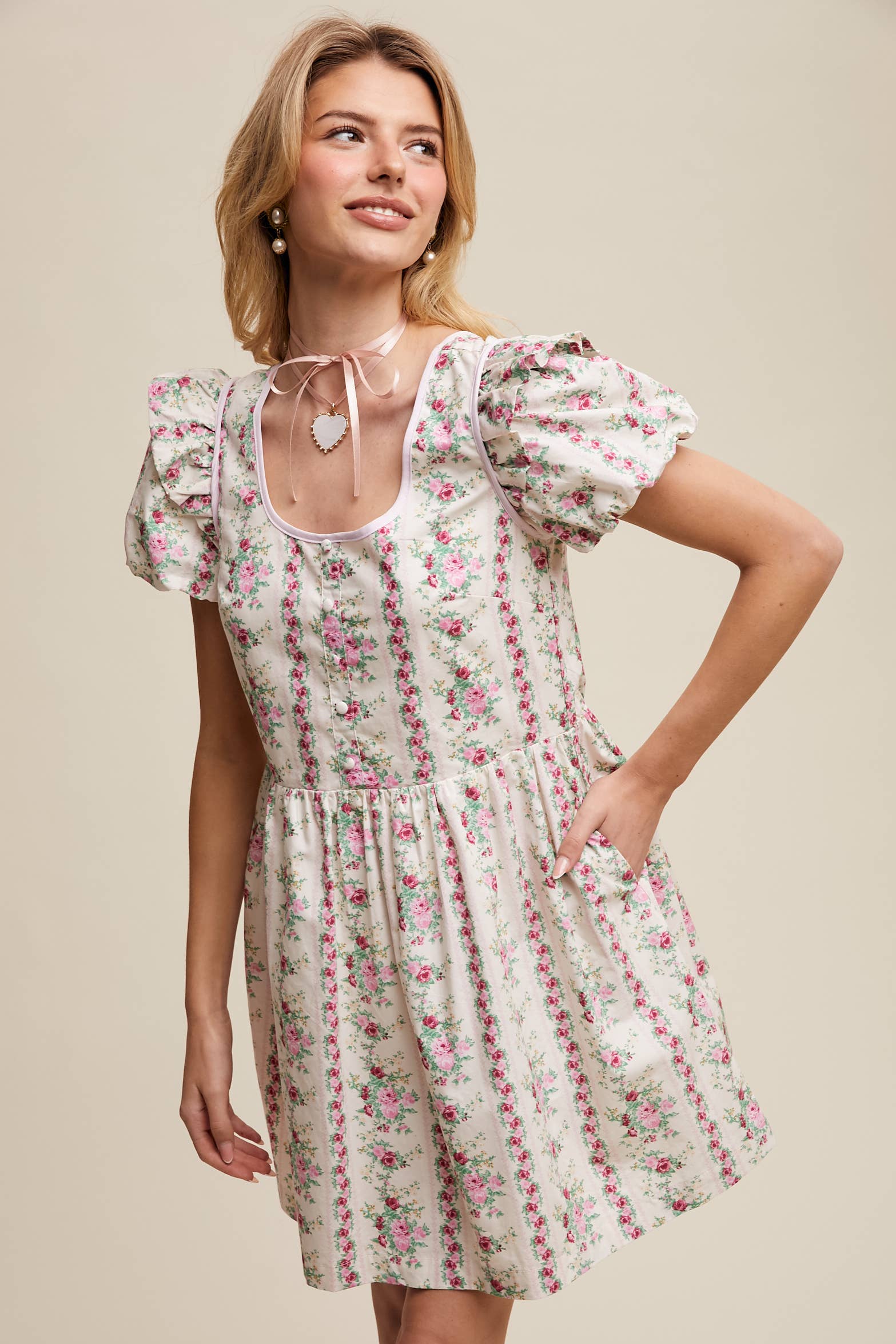 Just Peachy Vintage Floral Babydoll Dress