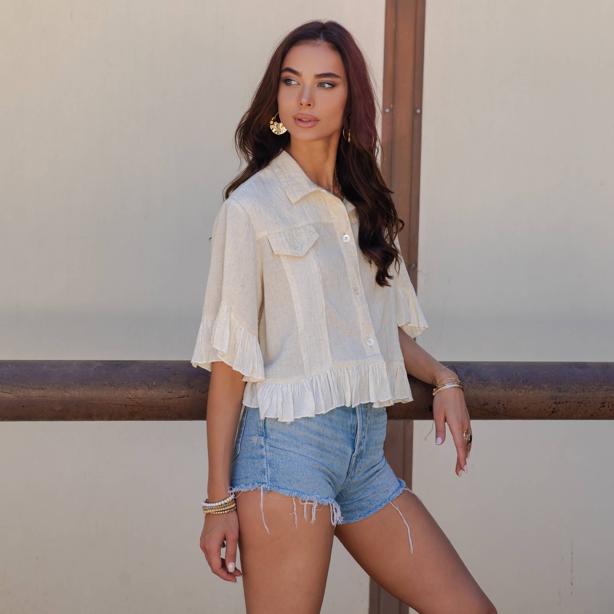 The Rebel Cropped Denim Shirt - styled view emphasizing edgy street-chic boho aesthetic

