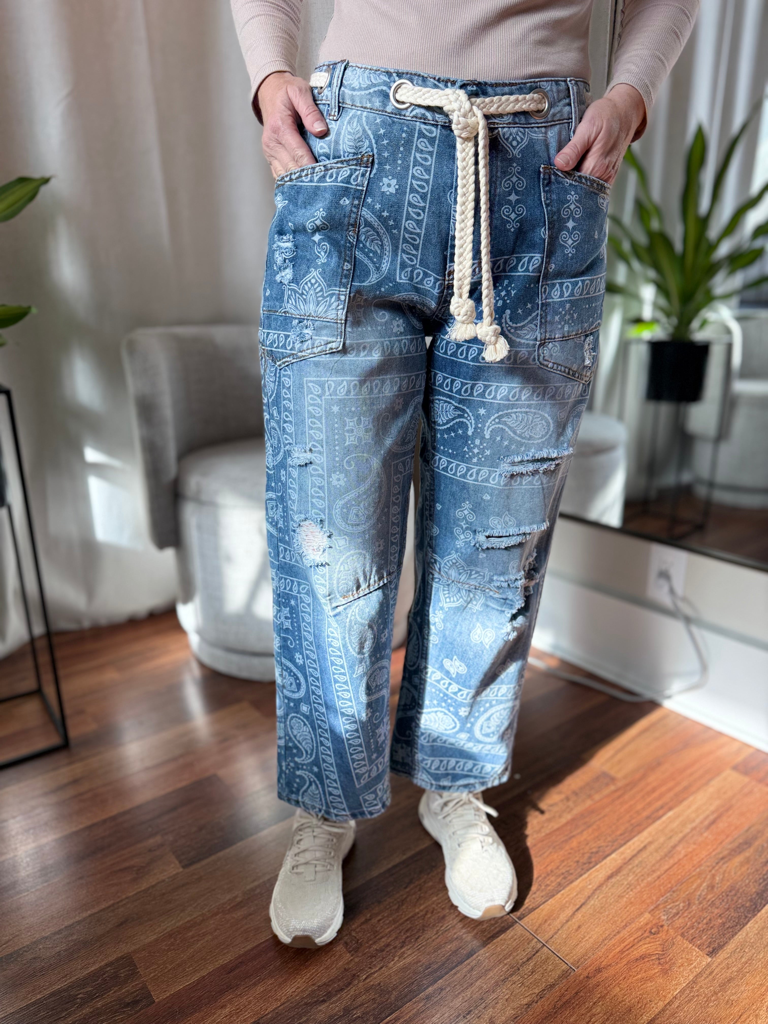 Paisley Patch Print Denim