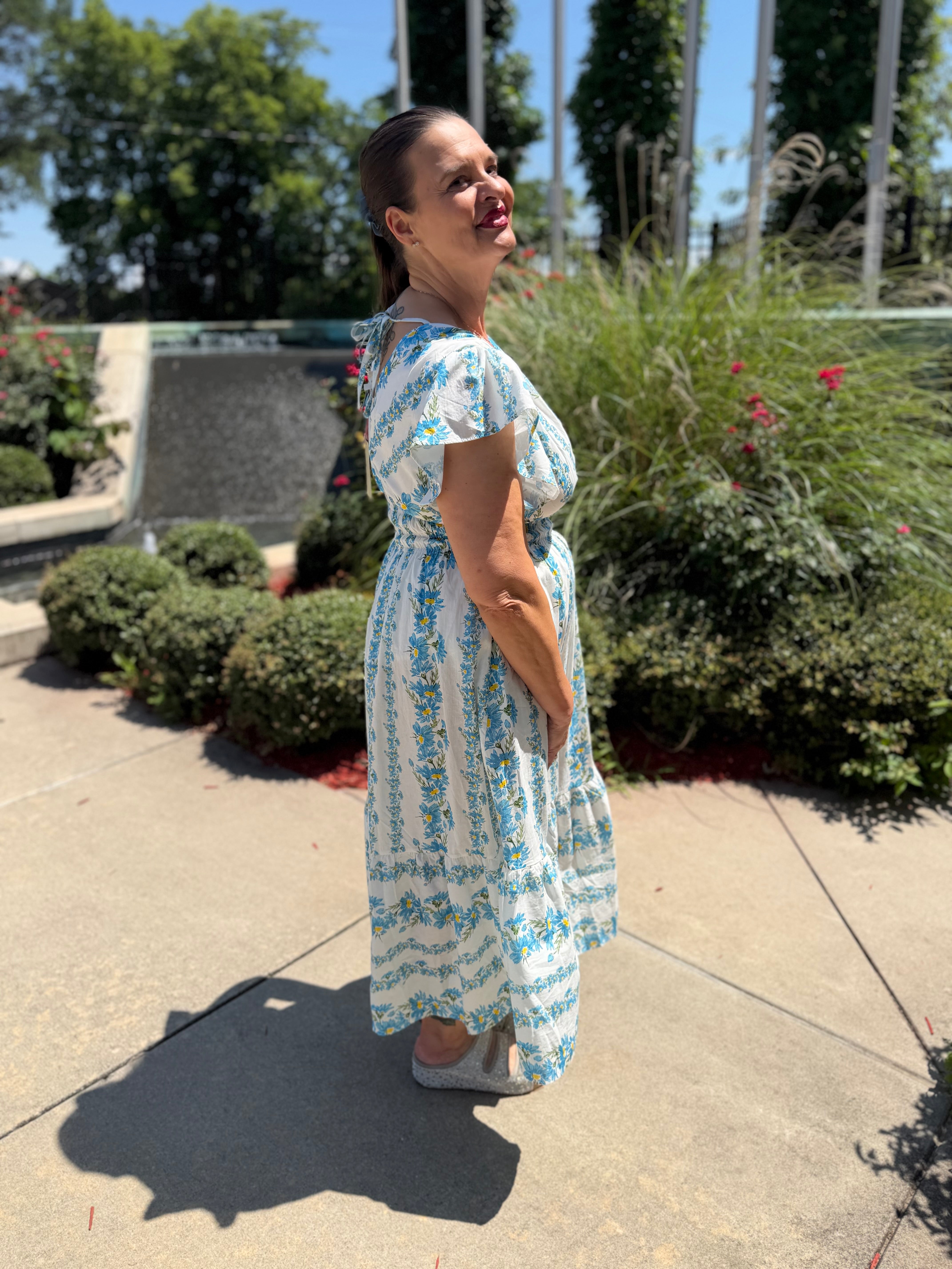 Floral Stripe Surplice Midi Dress side view