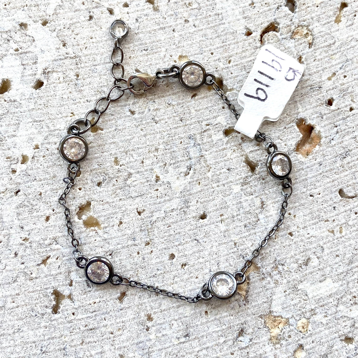 Gunmetal Crystal Single Bracelet with clear crystals 