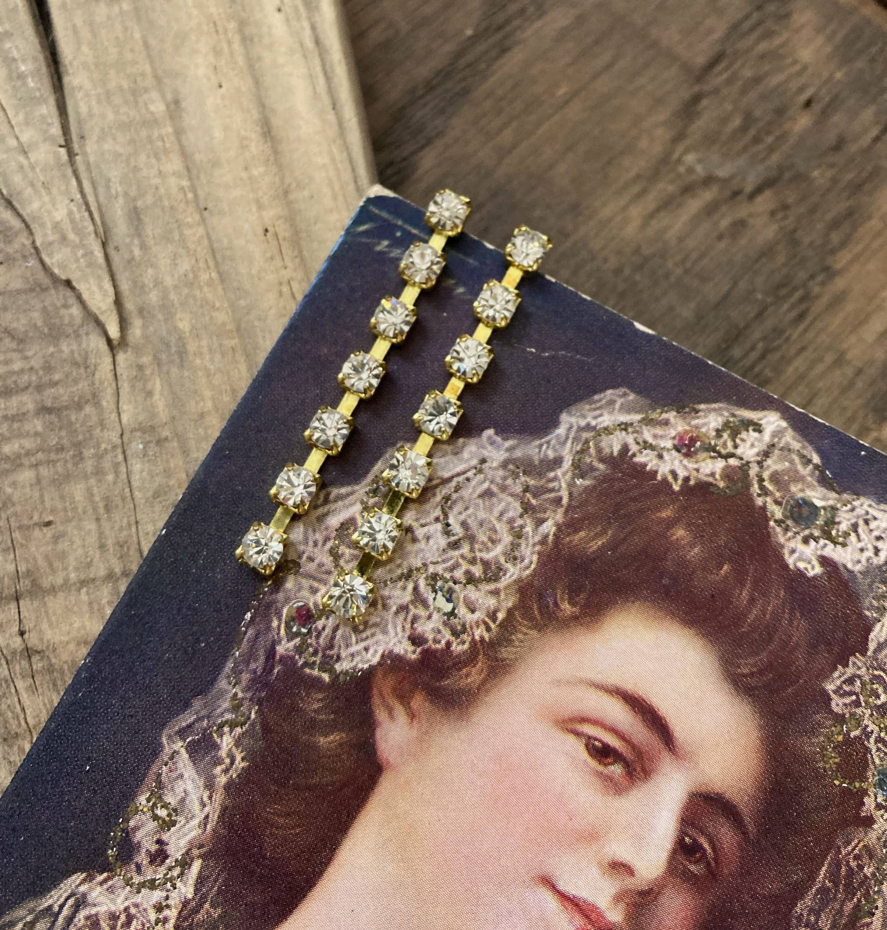 Rhinestone & Brass Whip Post Earrings