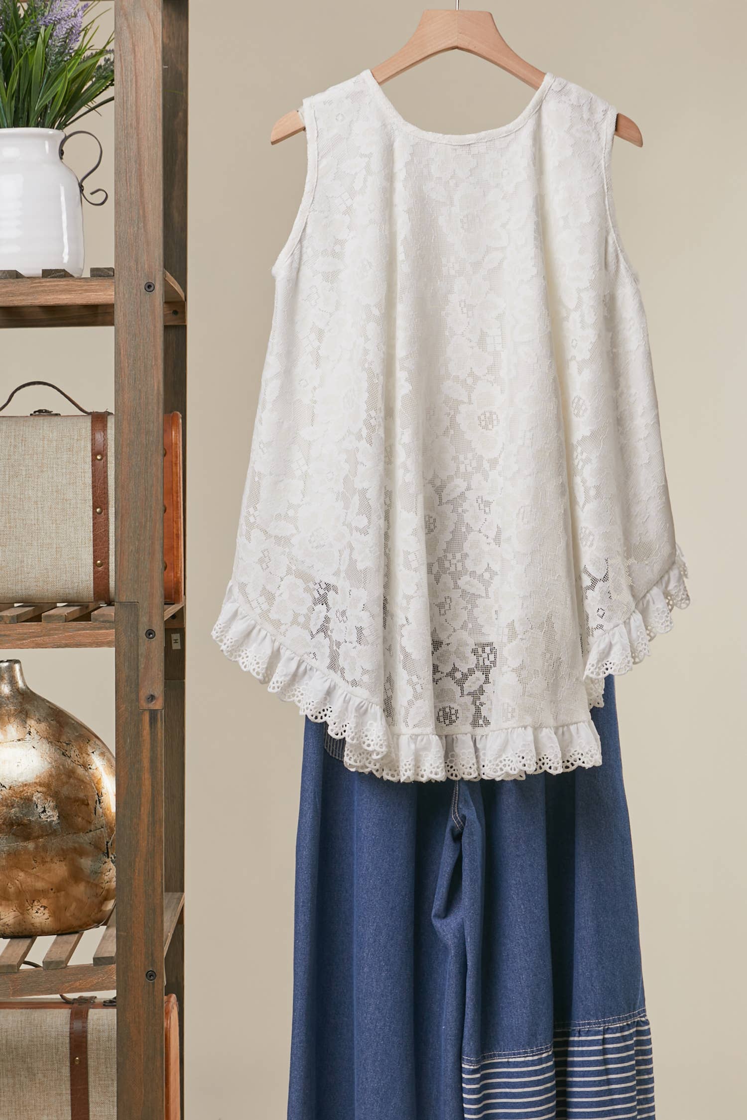 High-low lace tunic back view - romantic layered design with flattering longer back hemline