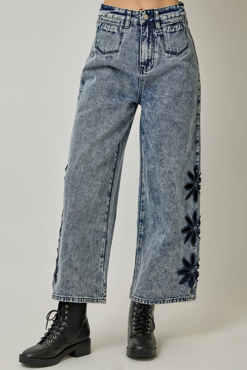 Daisy Embroidered Wide Leg Jeans