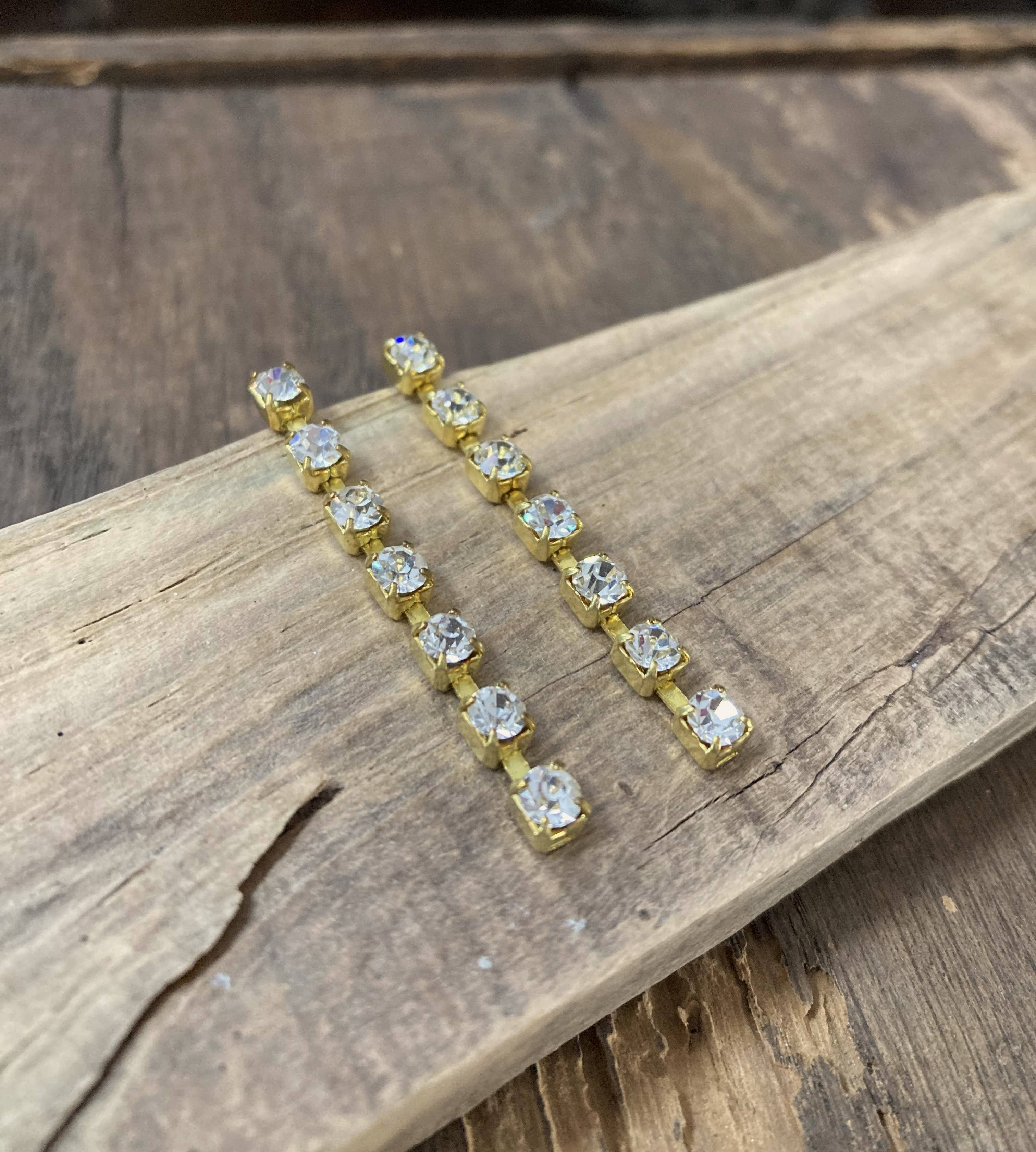 Rhinestone & Brass Whip Post Earrings