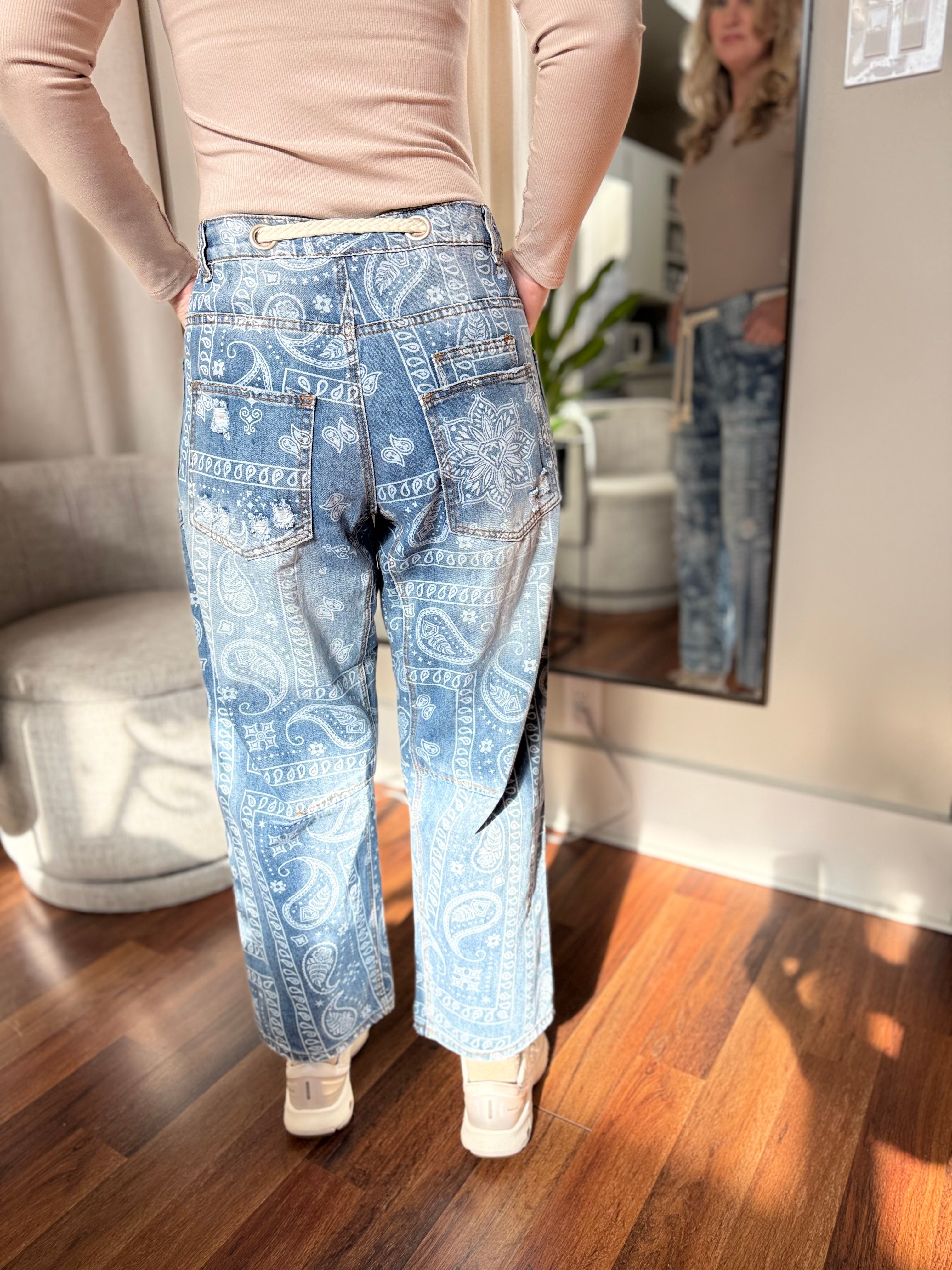 Paisley Patch Print Denim