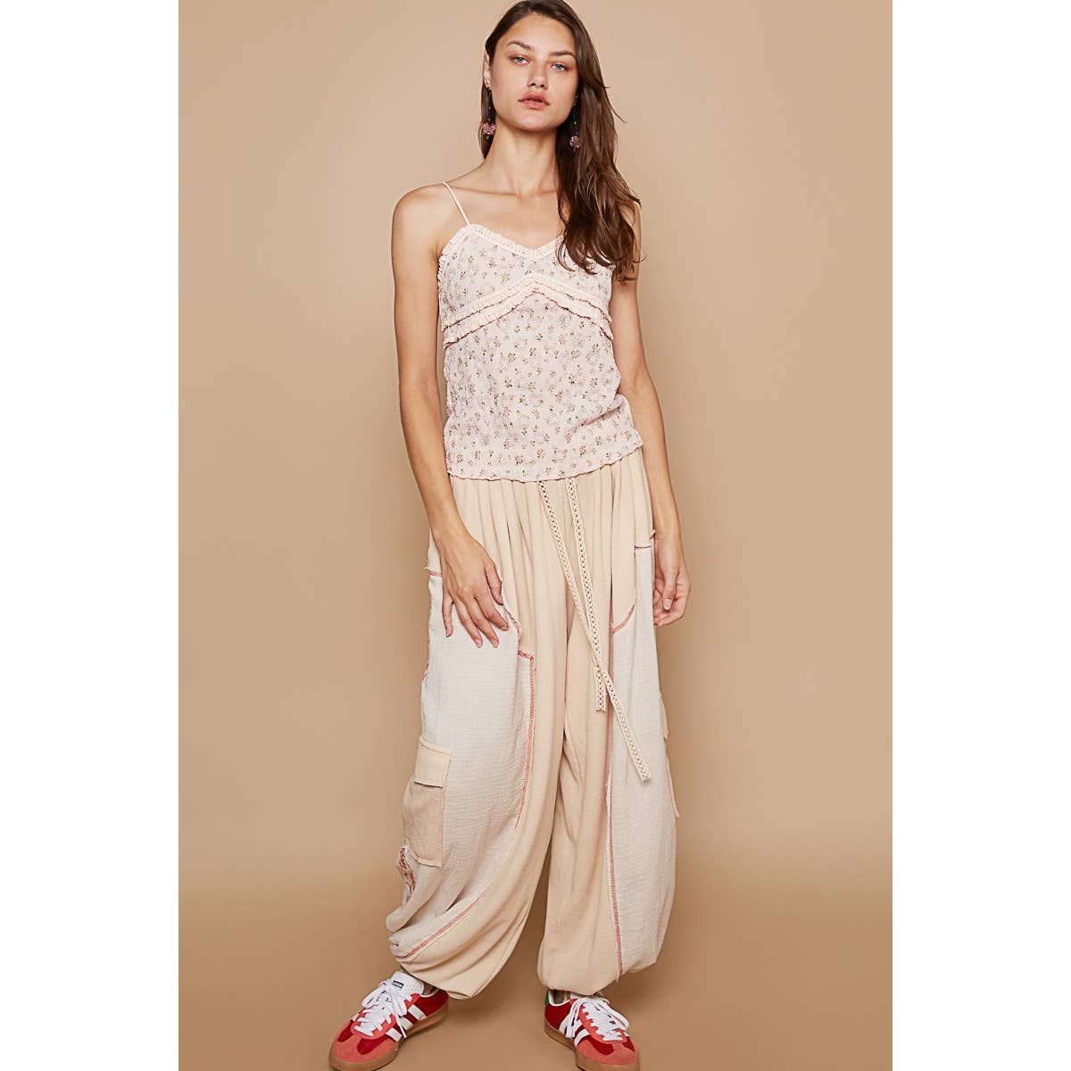 Soft Pink Floral Print Lace Tank Top