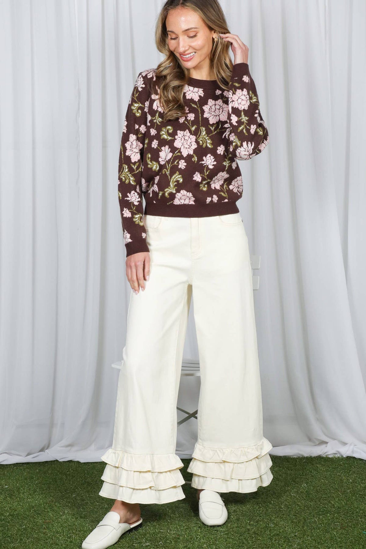 Rosewood Bloom Floral Jacquard Sweater