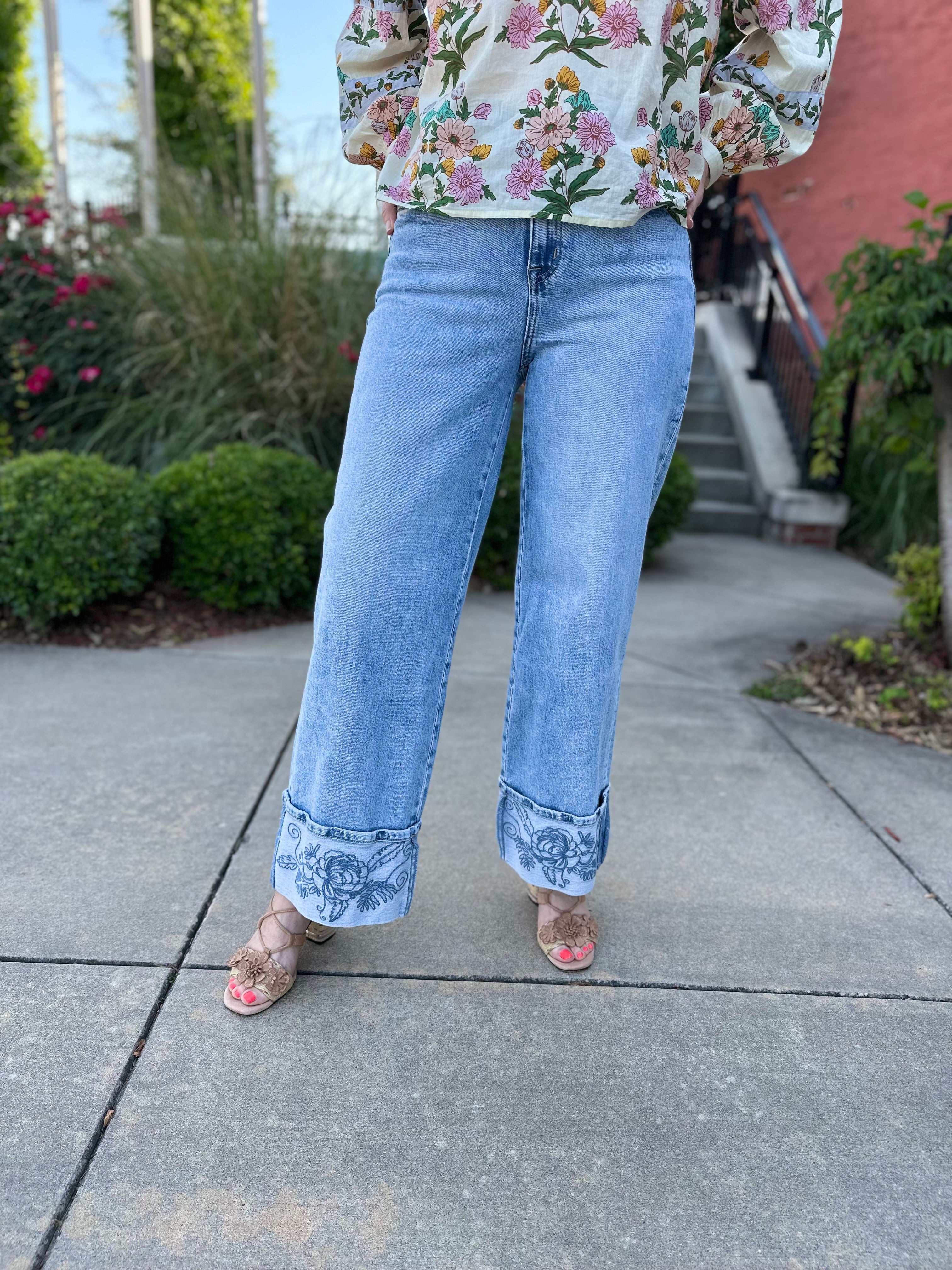 Bella Embroidery Cuffed Jean