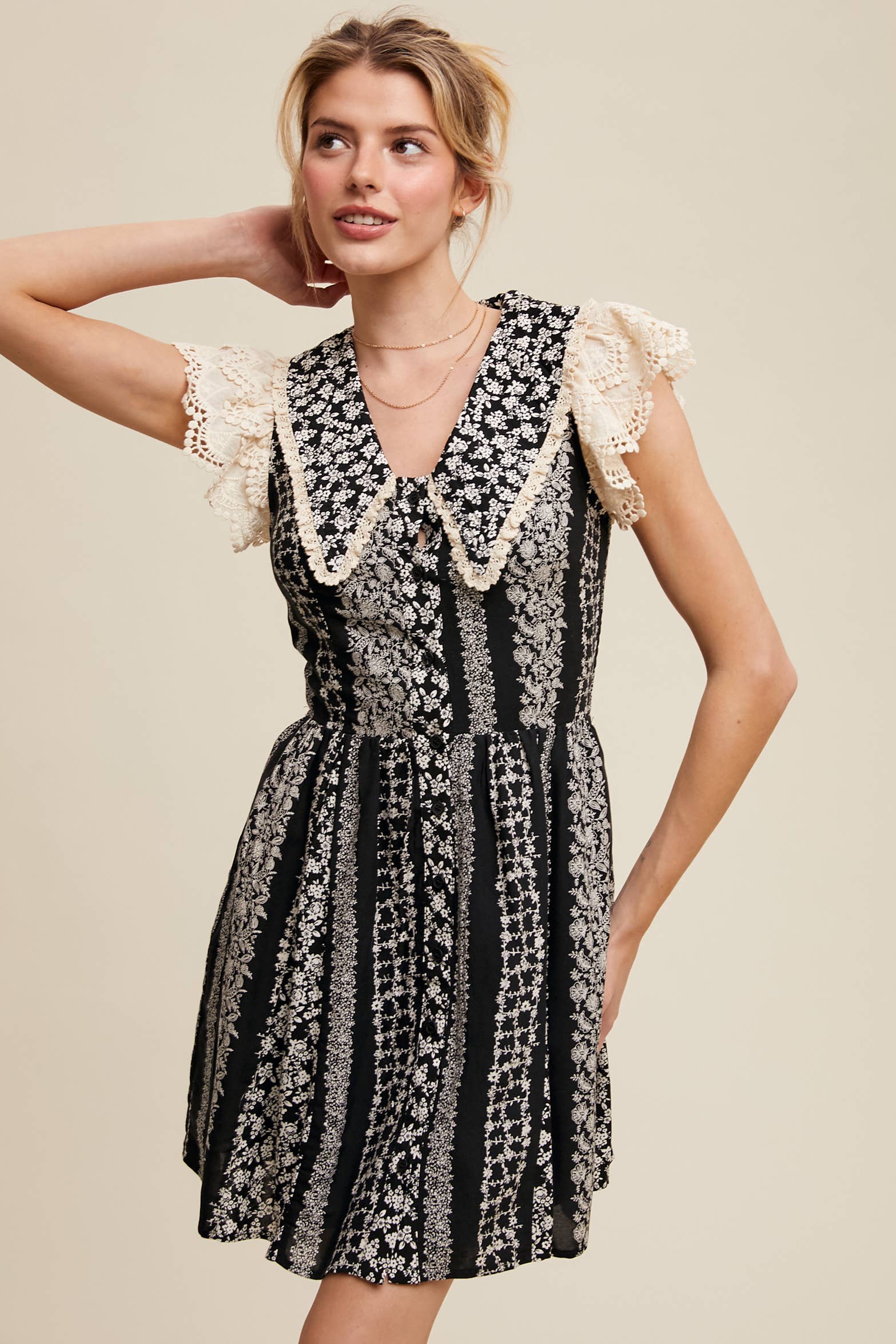 Vintage Lace Floral Mini Dress