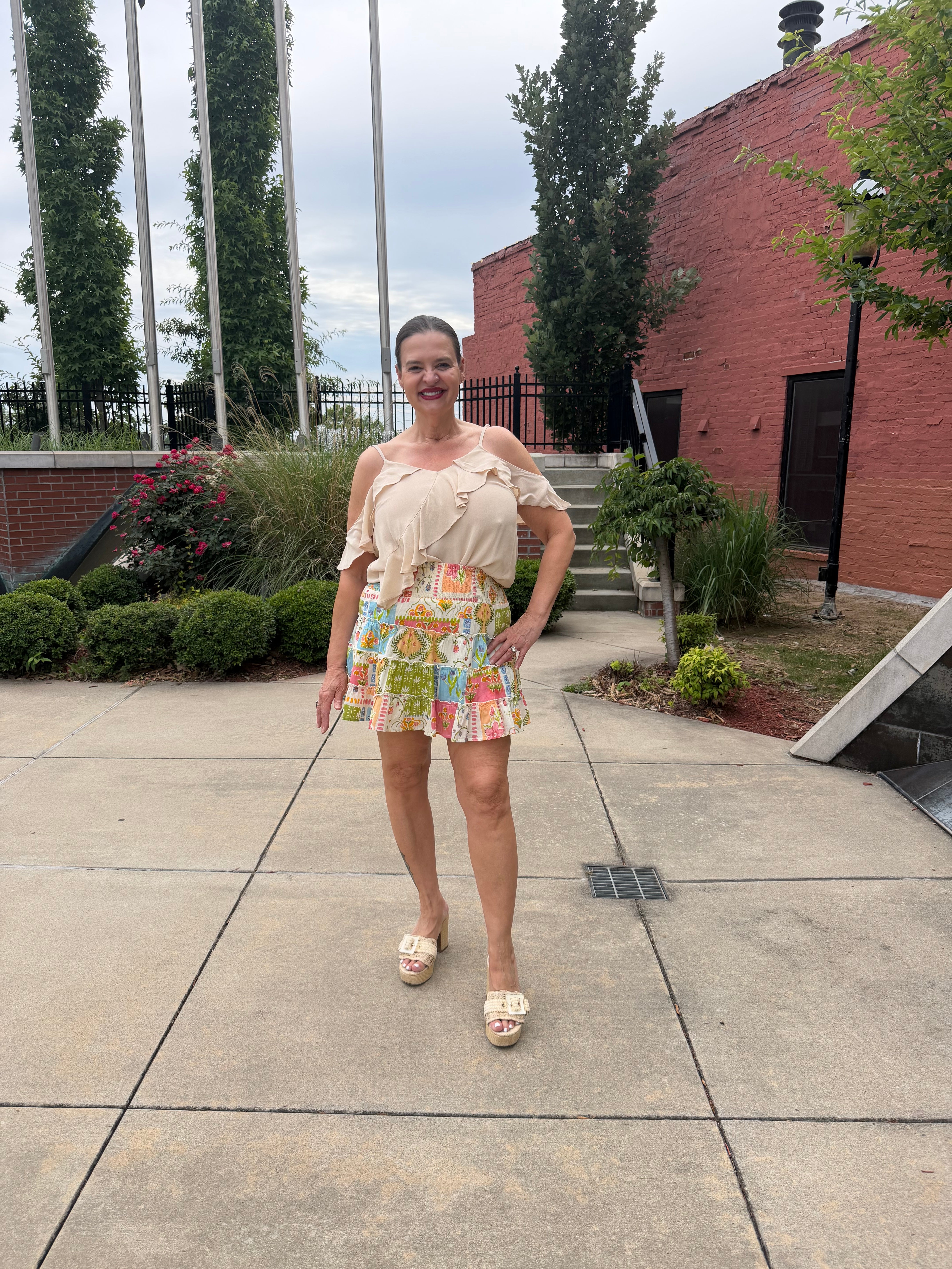 Front view of the Sunday stroll mini skirt