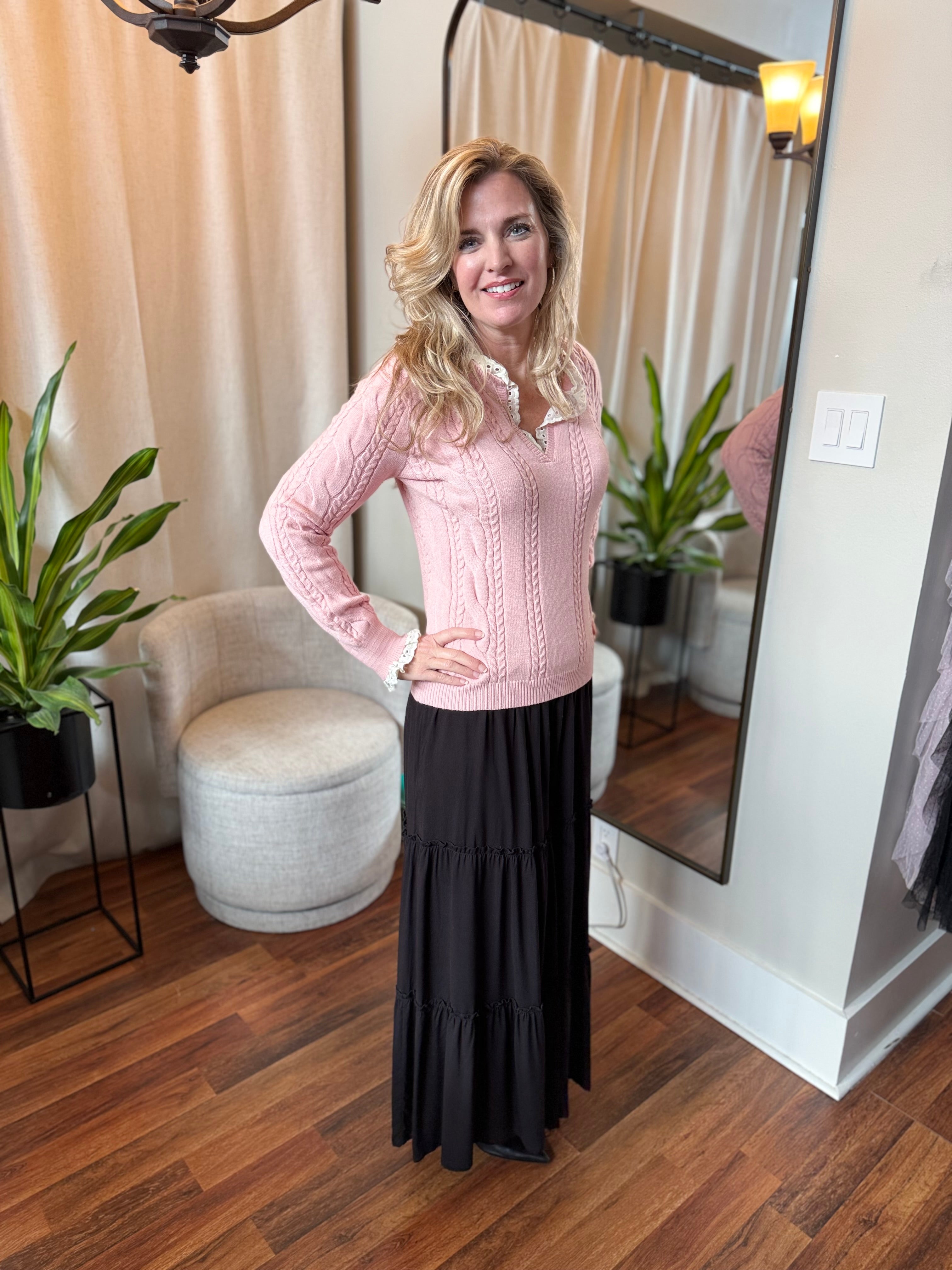 Sweet Grace Lace Trim Sweater