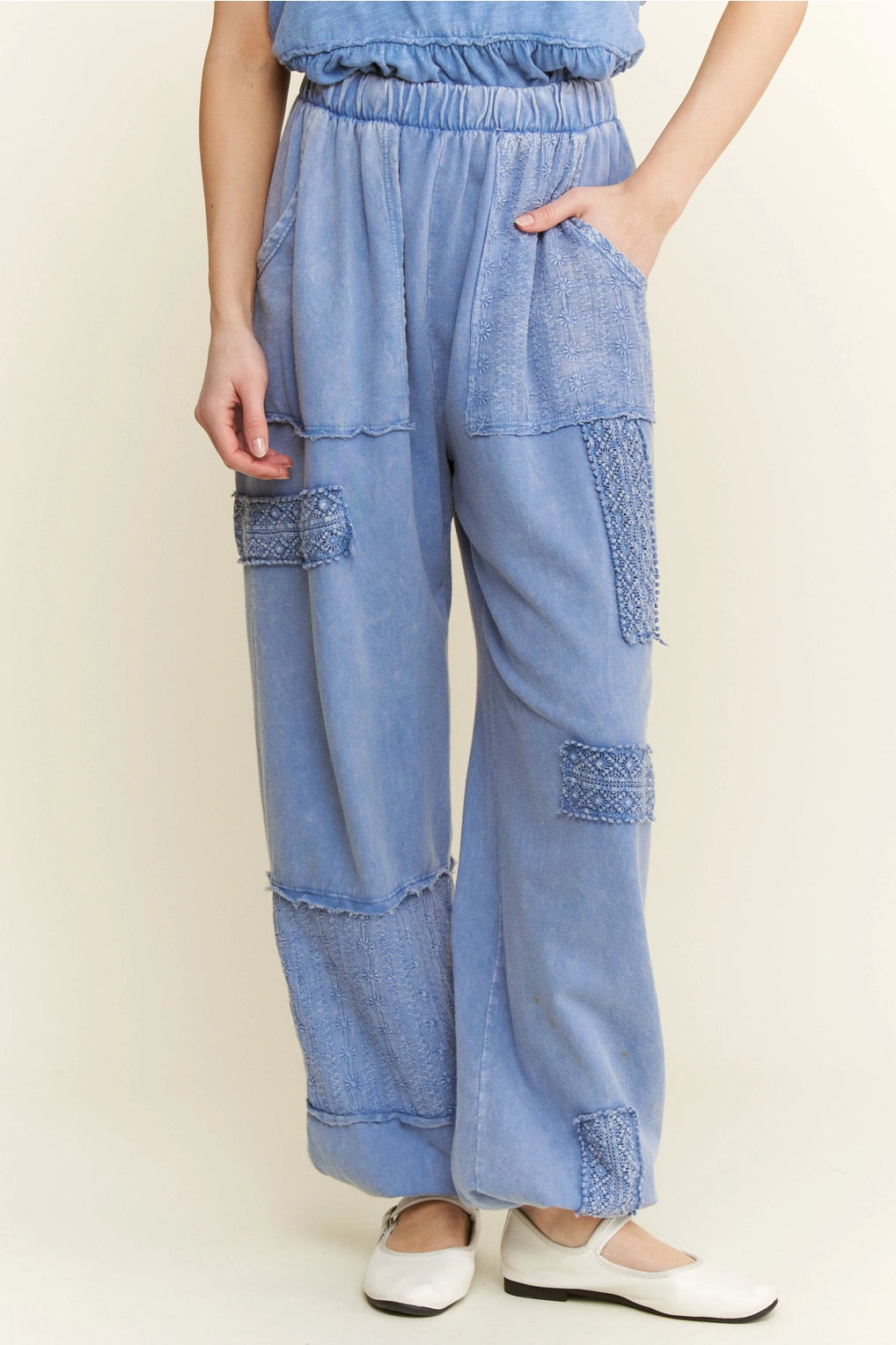 Mineral Wash Eyelet detailed Boho Joggers