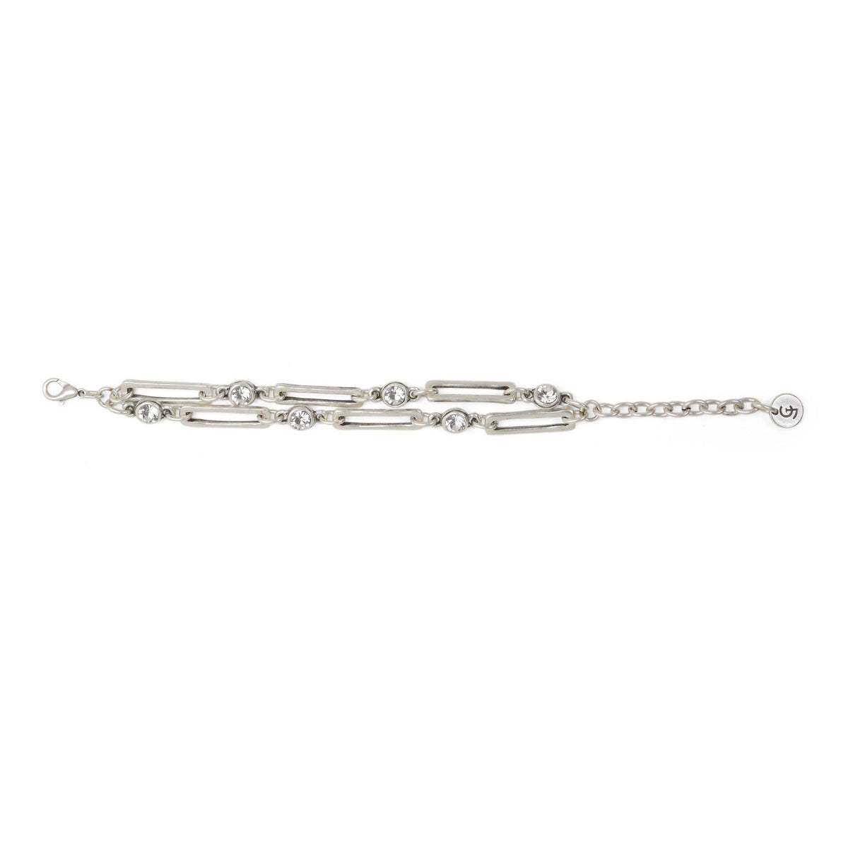 Two layer crystal chain and link bracelet in pewter and silver plated. Handmade from Turkey