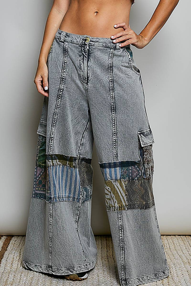 Wanderer Mixed Fabric Wide Leg Pants