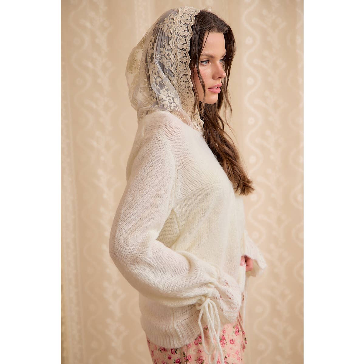 Ivory Lace Hoodie Fringe Sweater