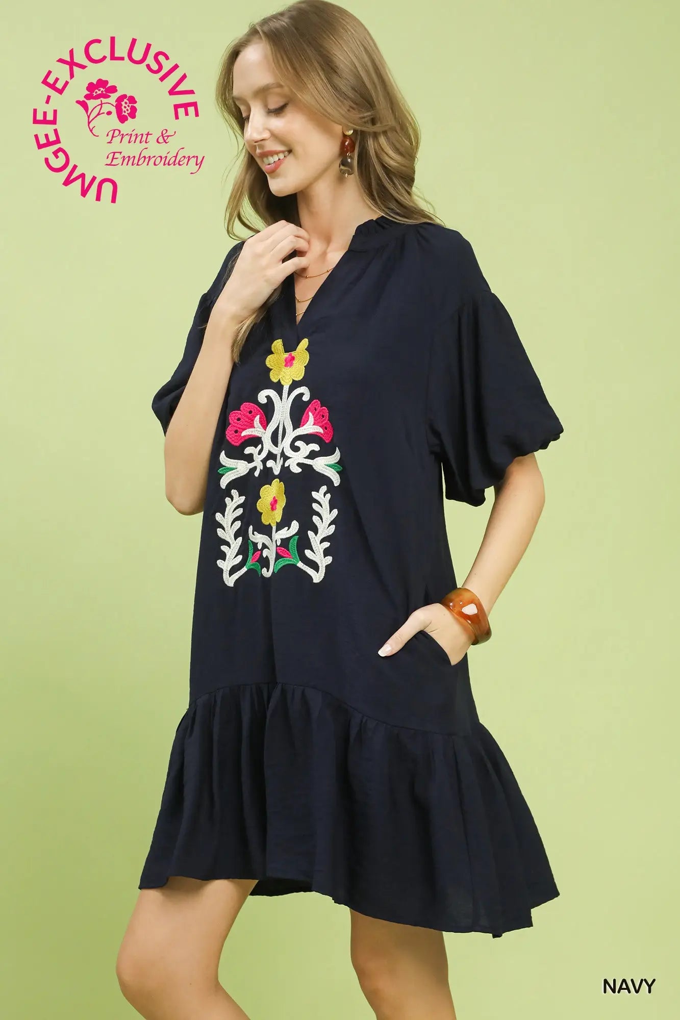 Garden Embroidered V-Neck Babydoll Dress