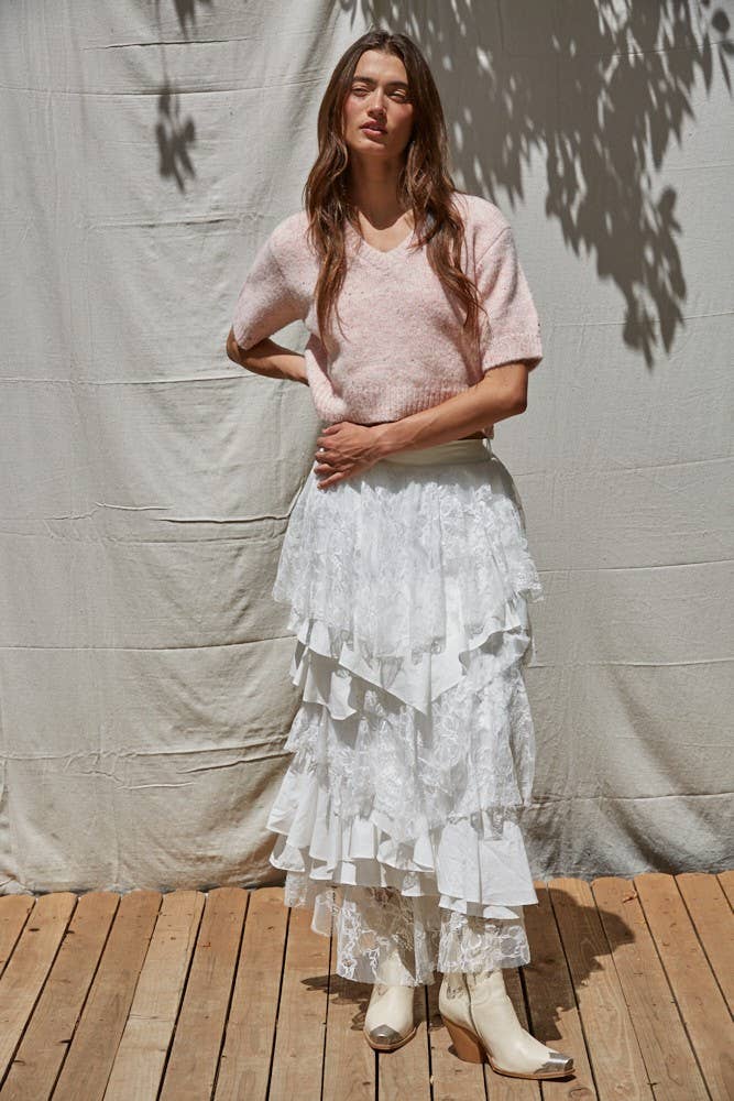 Woven Cotton Tierred Ruffled Maxi Skirt
