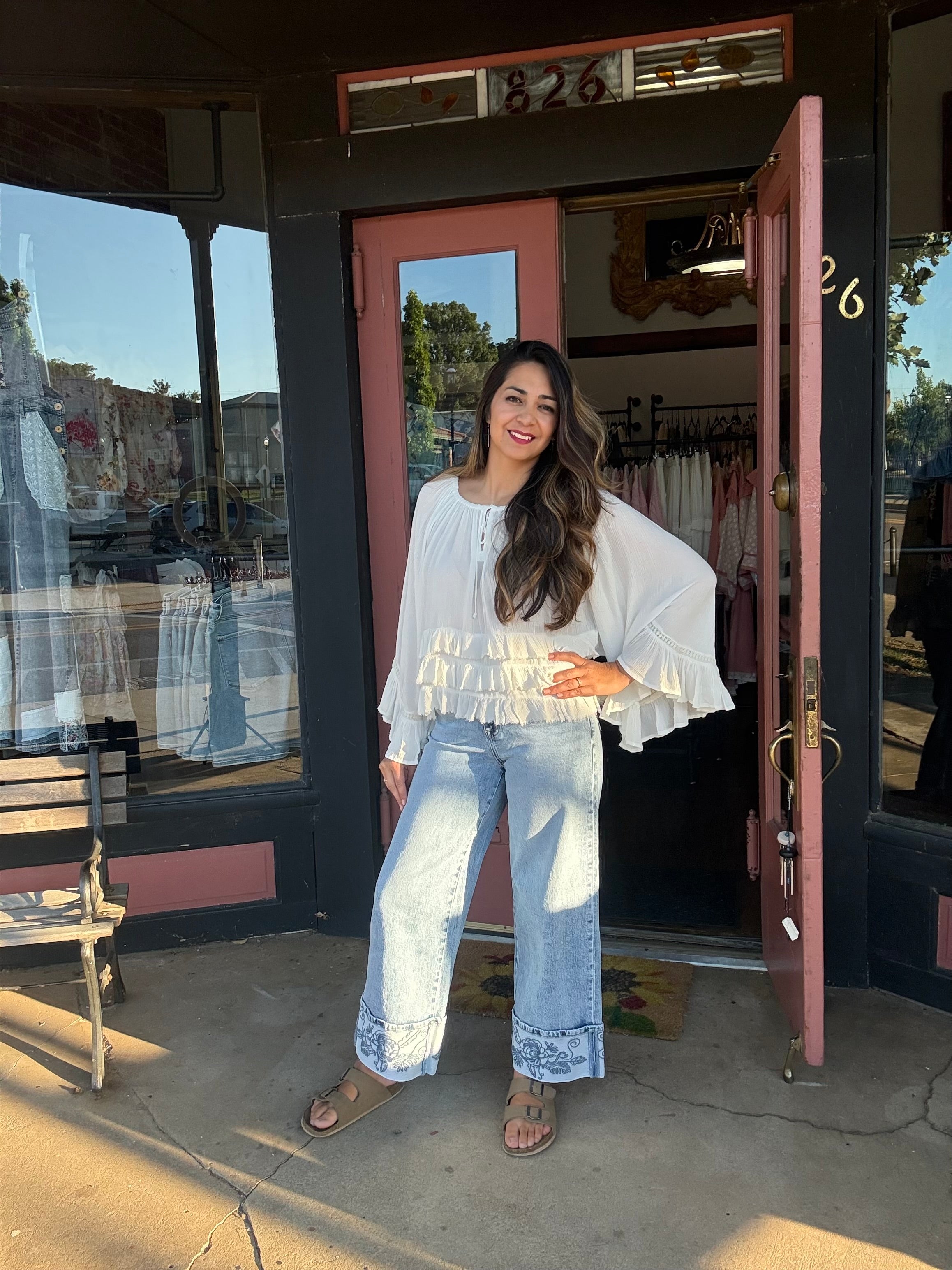 Ivory Tiered Ruffle Bell Sleeve Top