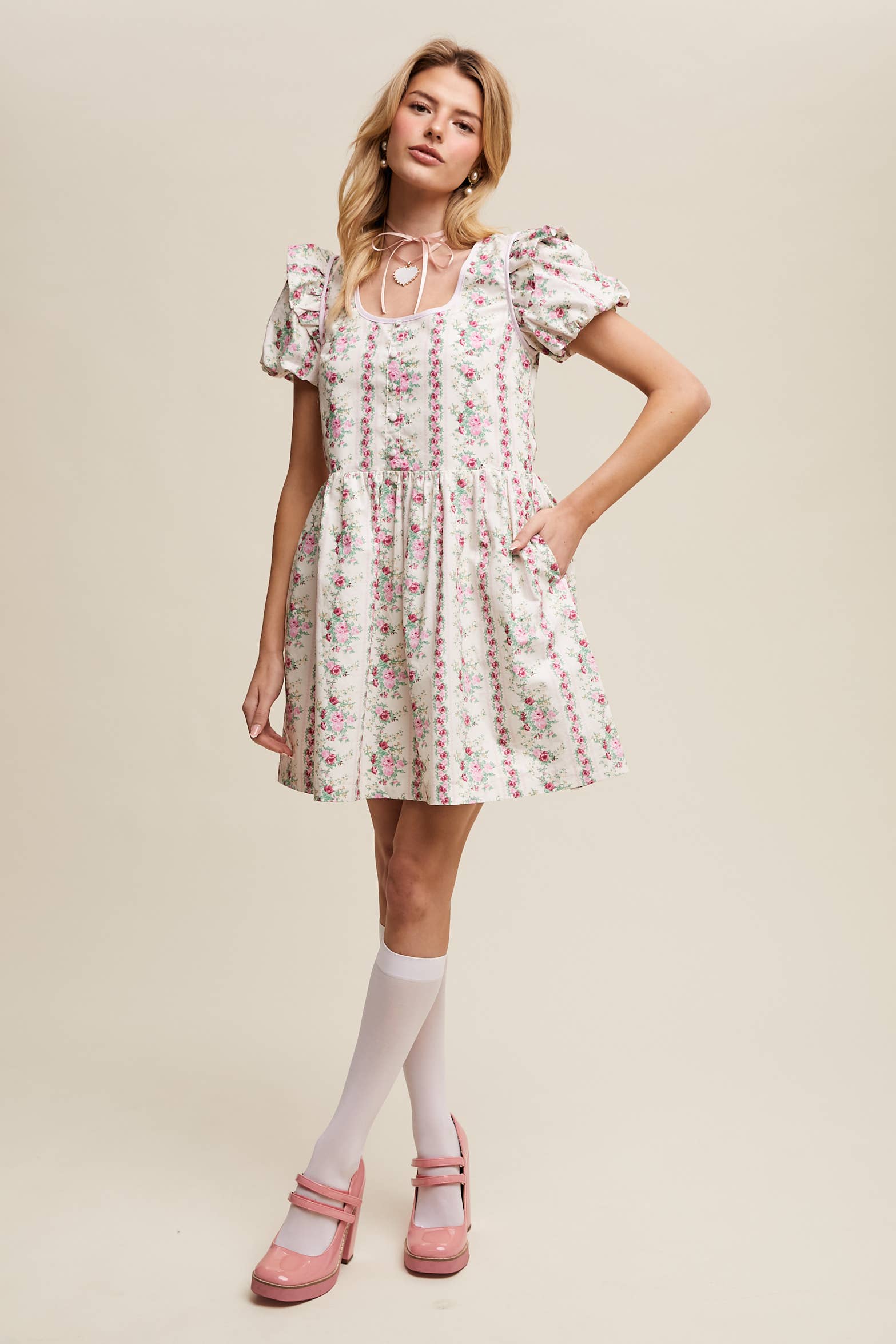 Just Peachy Vintage Floral Babydoll Dress