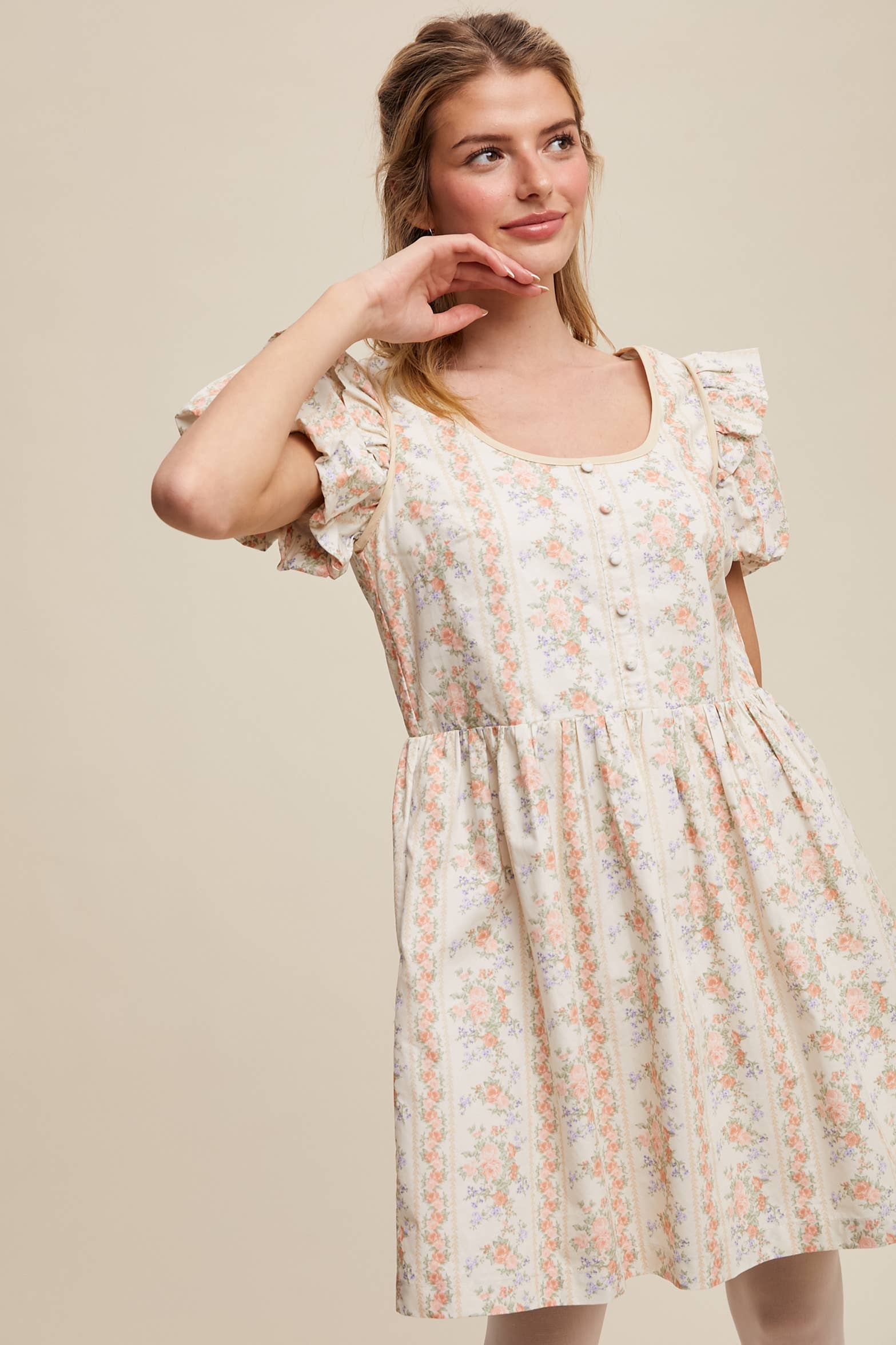 Just Peachy Vintage Floral Babydoll Dress