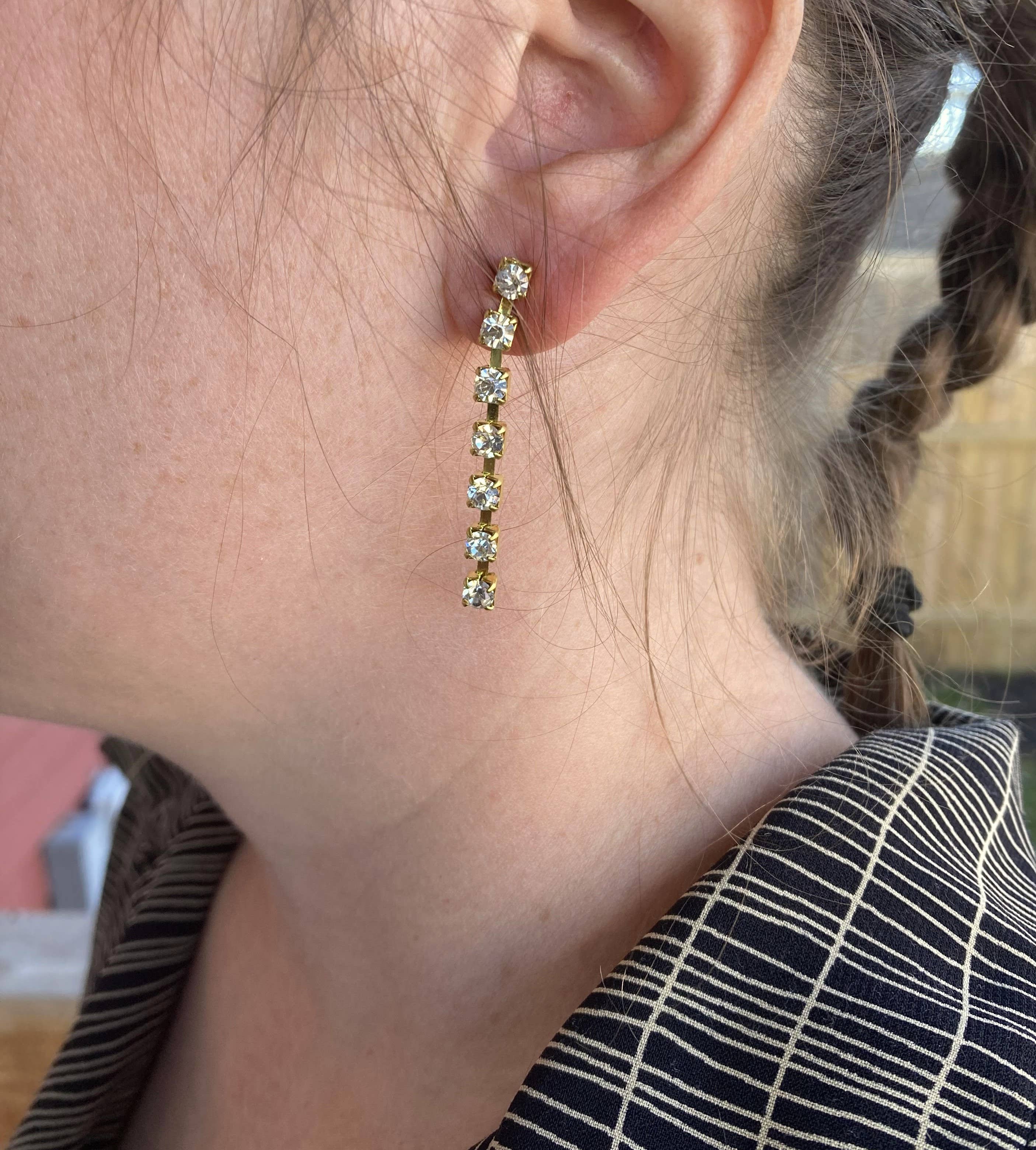 Rhinestone & Brass Whip Post Earrings