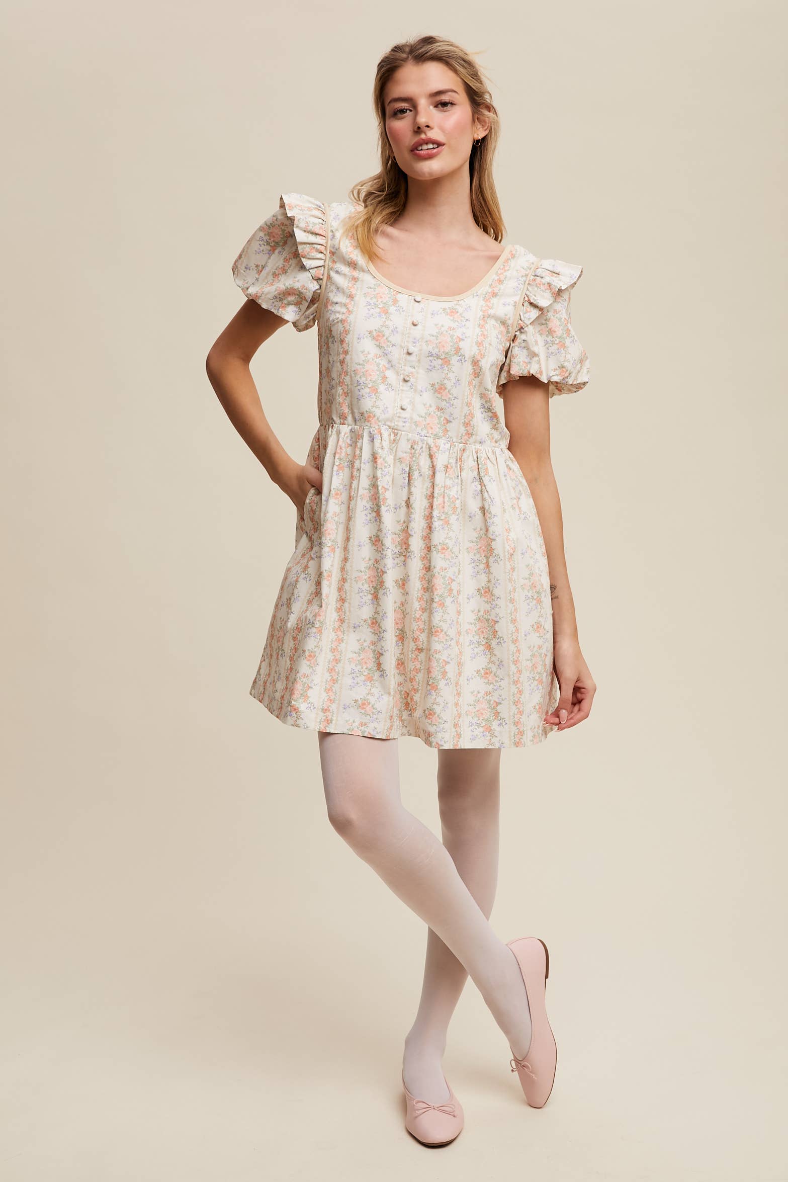 Just Peachy Vintage Floral Babydoll Dress