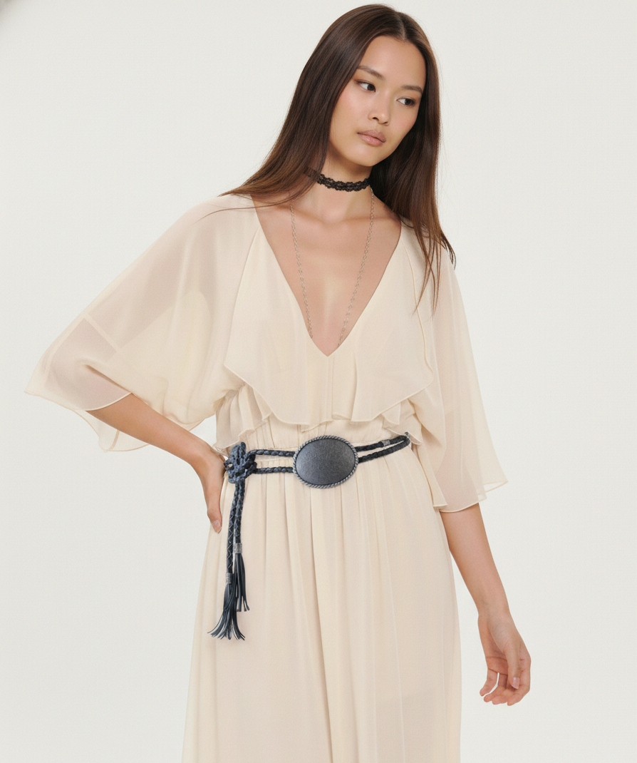 The Outlaw: Braided Leather Western Rope Belt with Oval Concho & Tassel