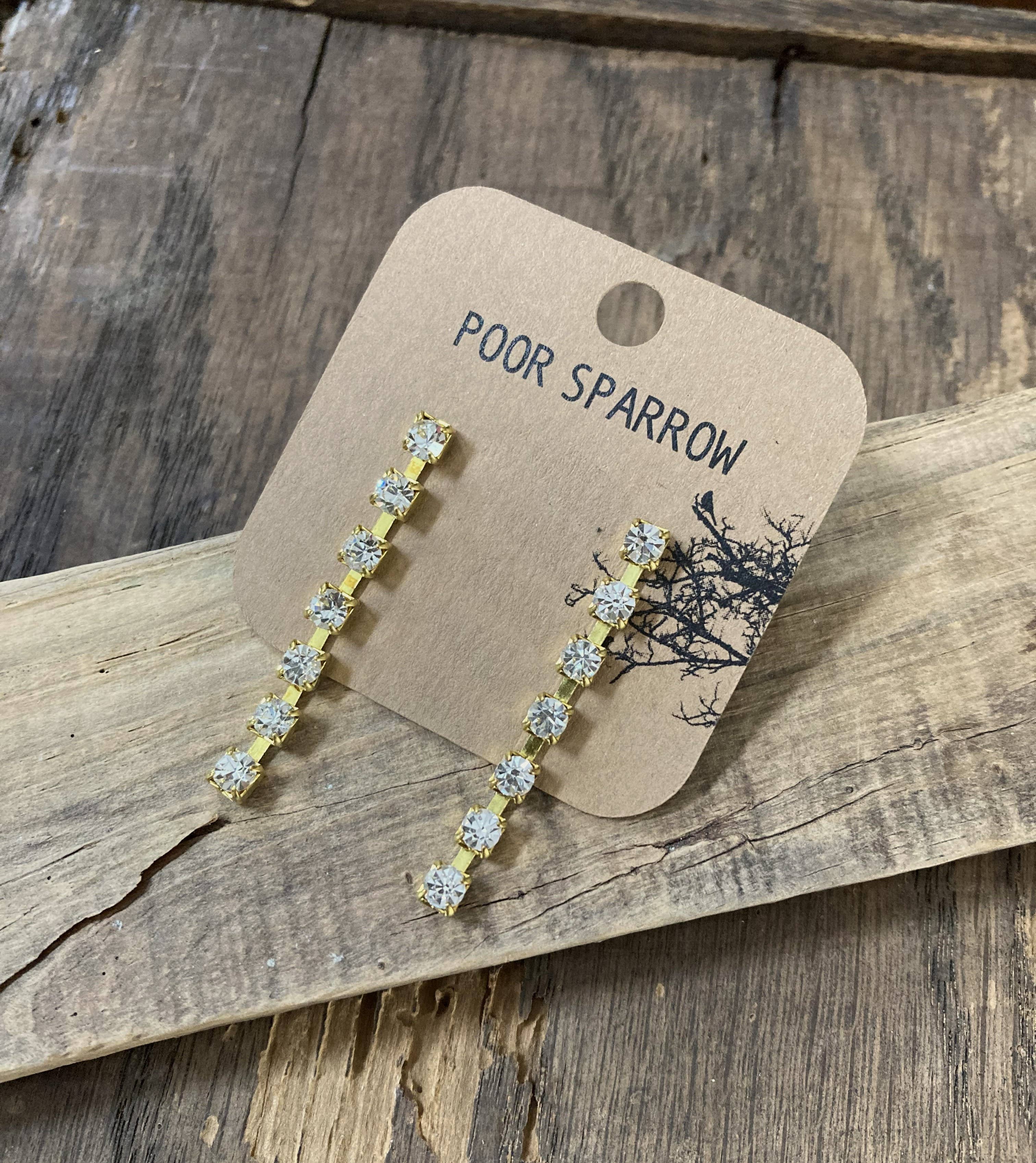 Rhinestone & Brass Whip Post Earrings