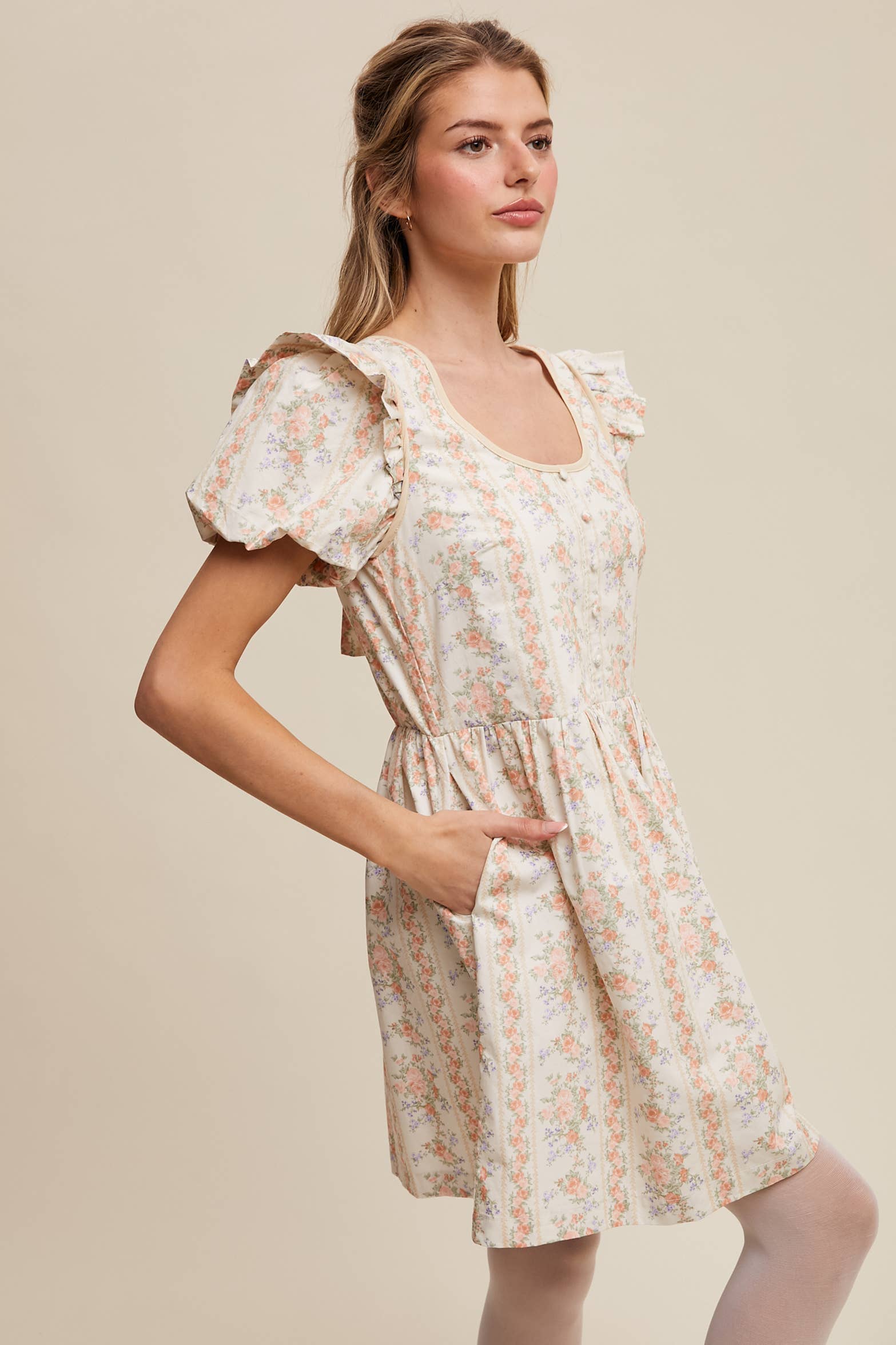 Just Peachy Vintage Floral Babydoll Dress