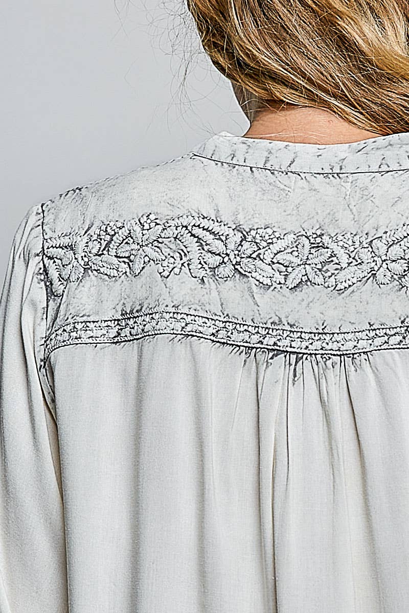 Vintage Washed Floral Embroidered Blouse