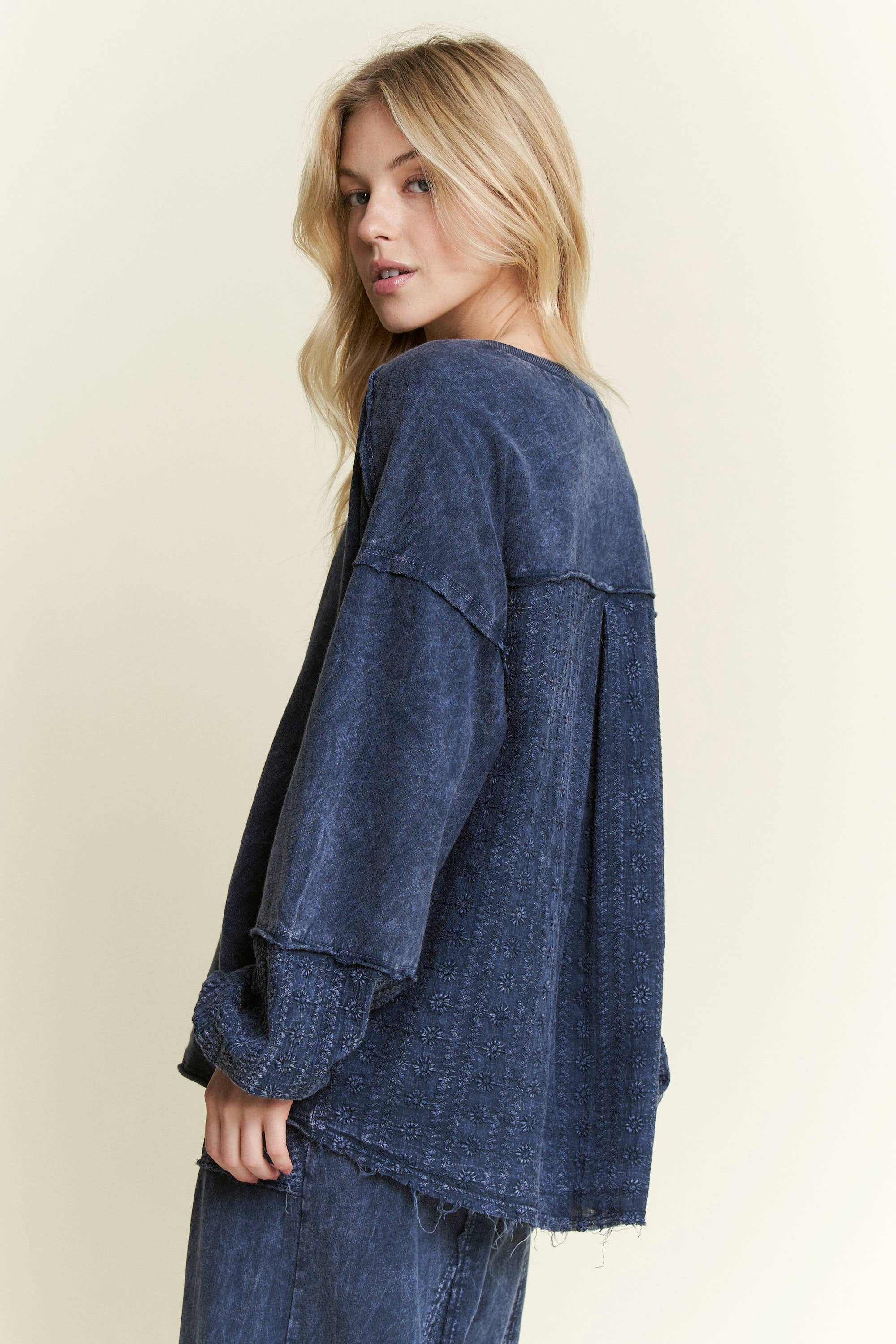 MineralWash Eyelet back Vneck blouse
