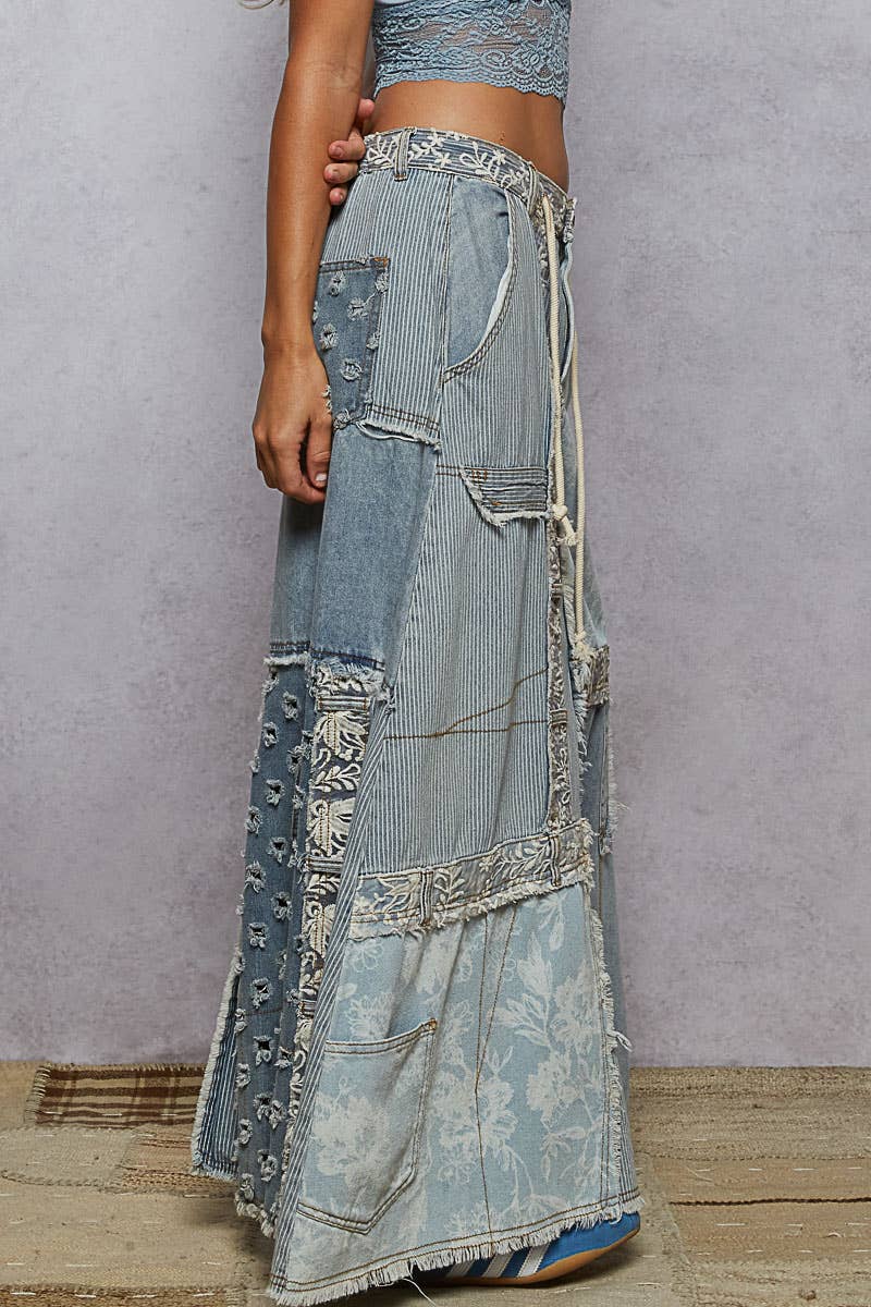 Field Song Denim Patchwork Skirt