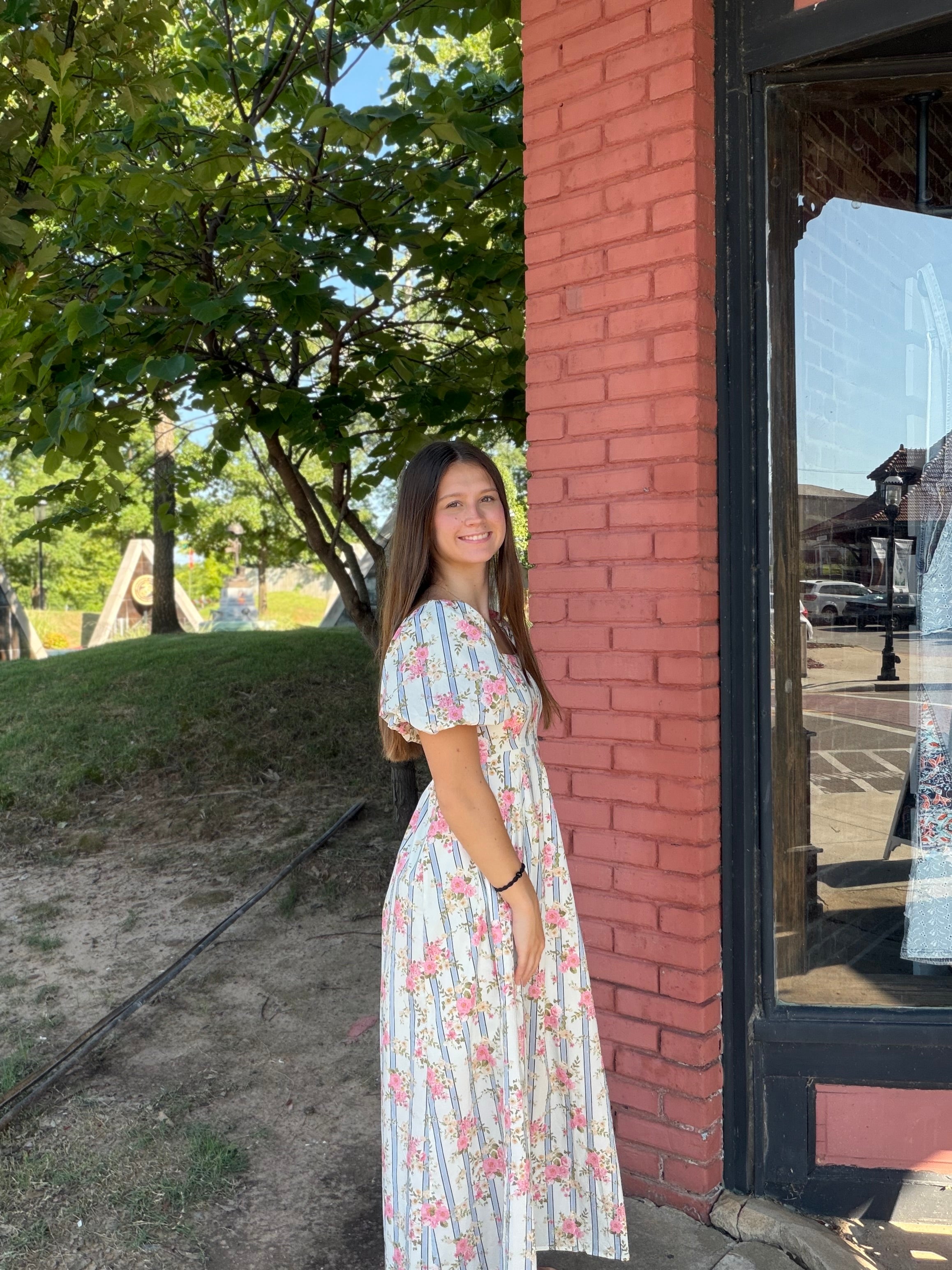 Floral Puff Sleeve Smocked Back Midi Dress