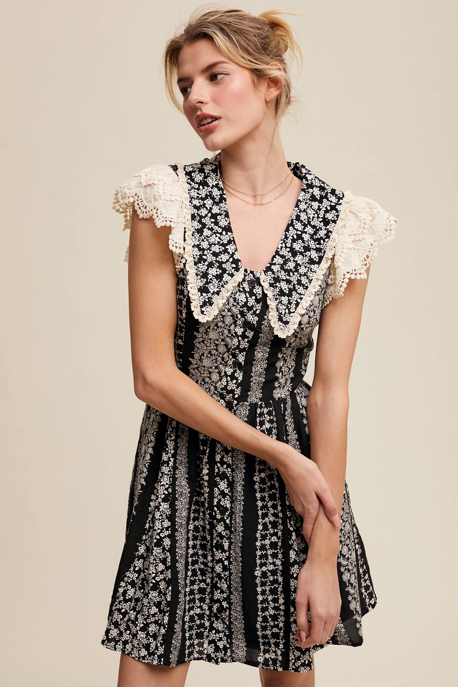 Vintage Lace Floral Mini Dress