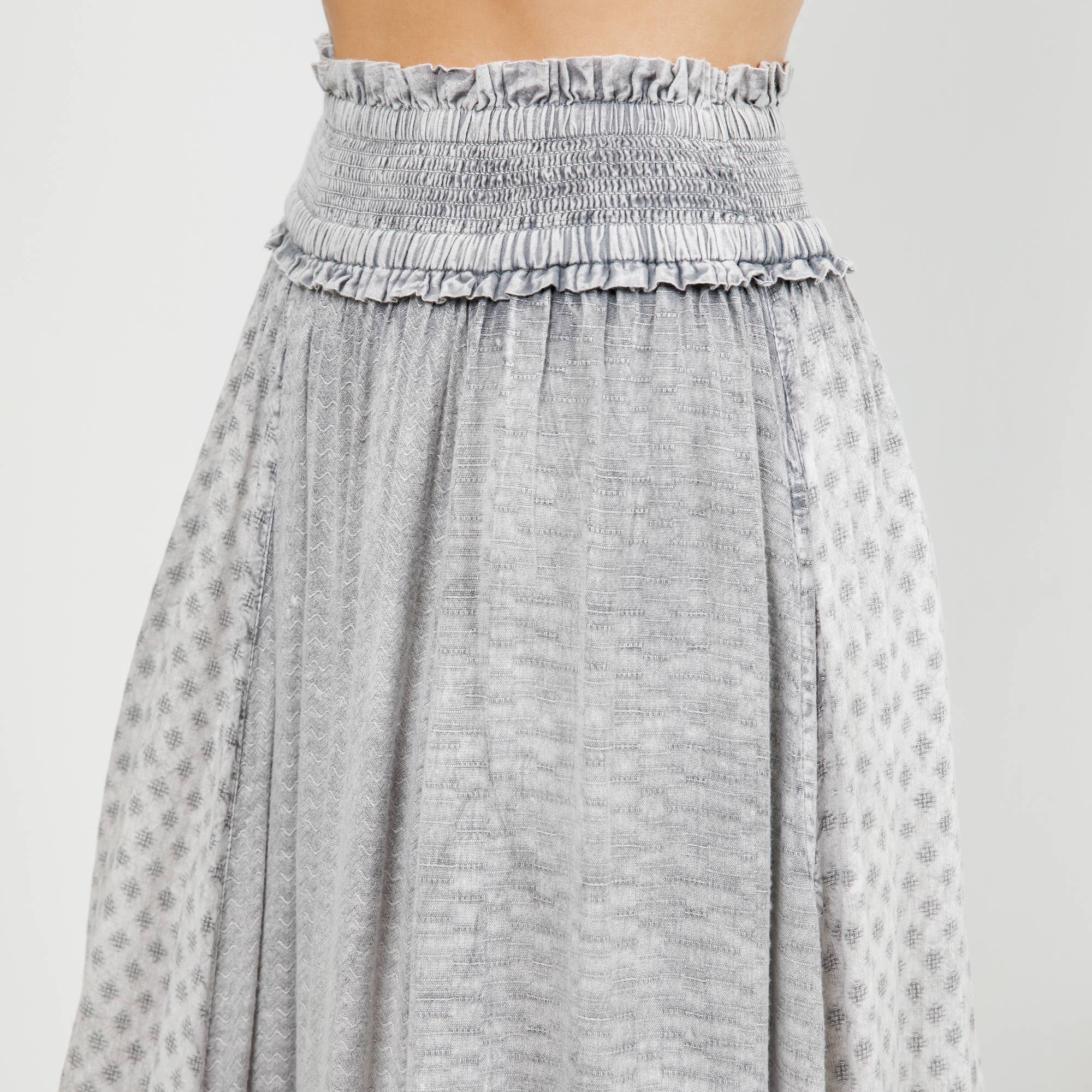 The Reverie Ruffled Tiered Maxi Skirt in Grey - close-up o
