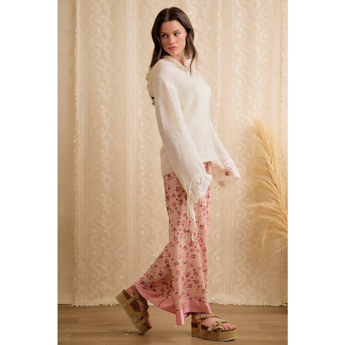 Ivory Lace Hoodie Fringe Sweater