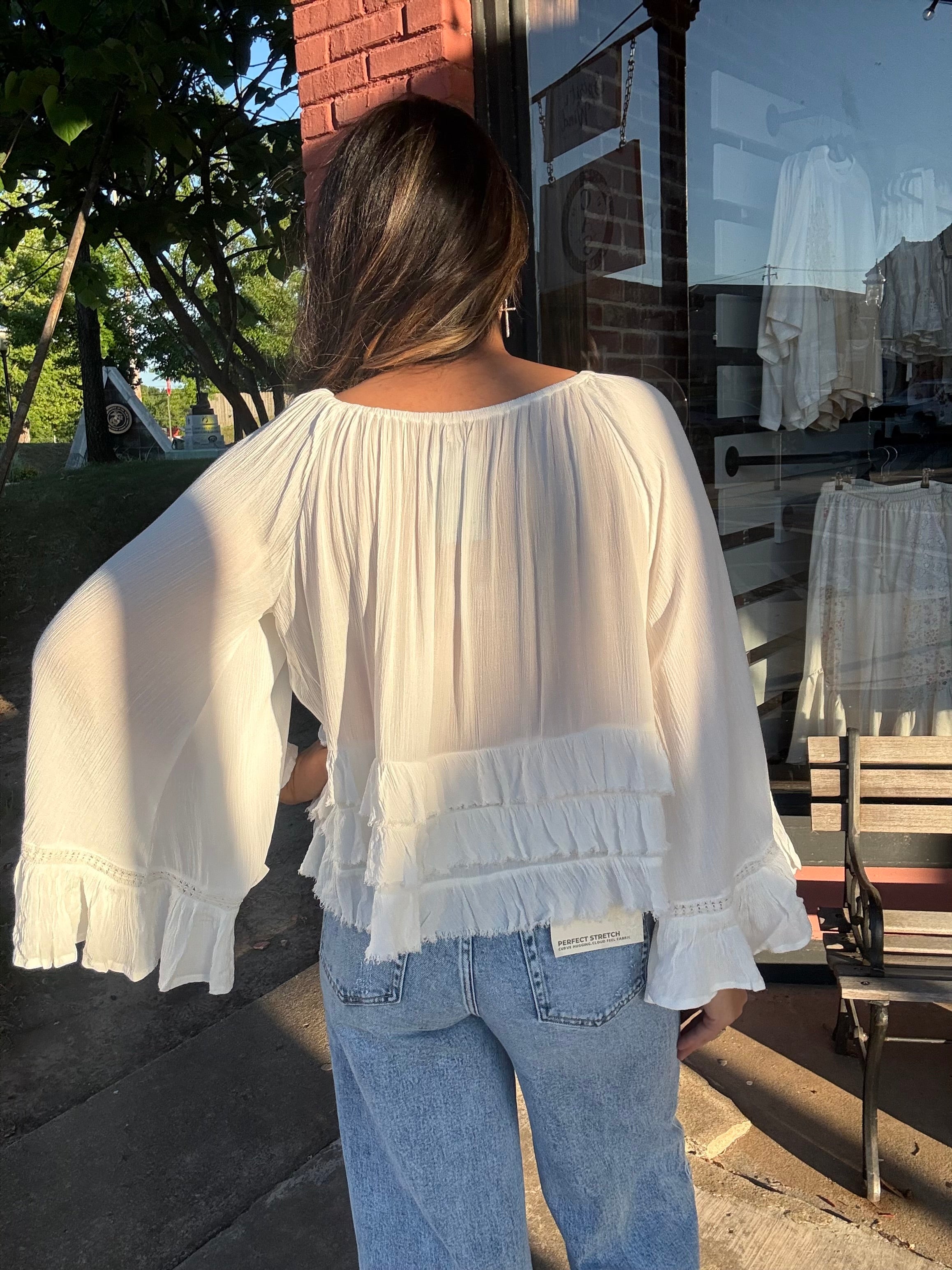 Ivory Tiered Ruffle Bell Sleeve Top