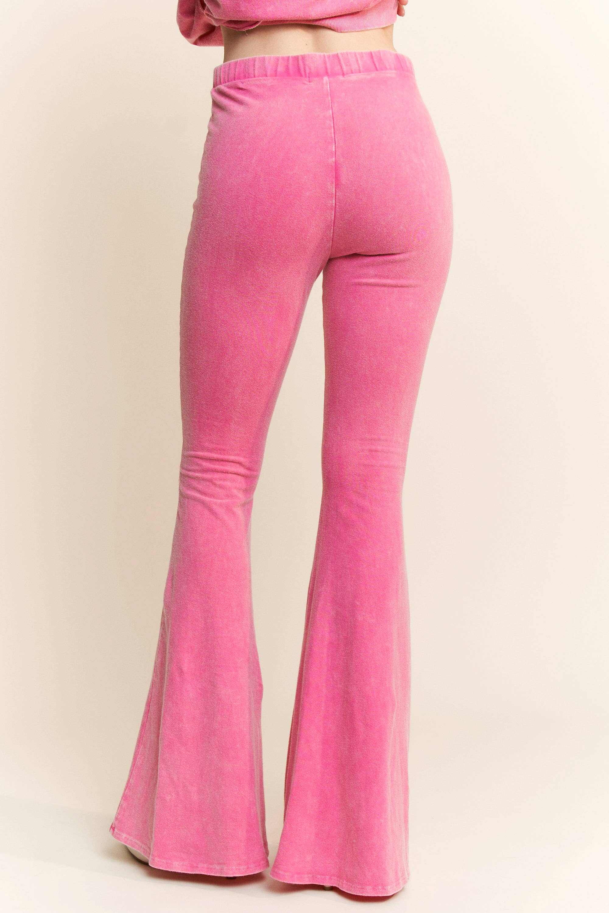 Hot Pink mineral wash flared pants rear view 