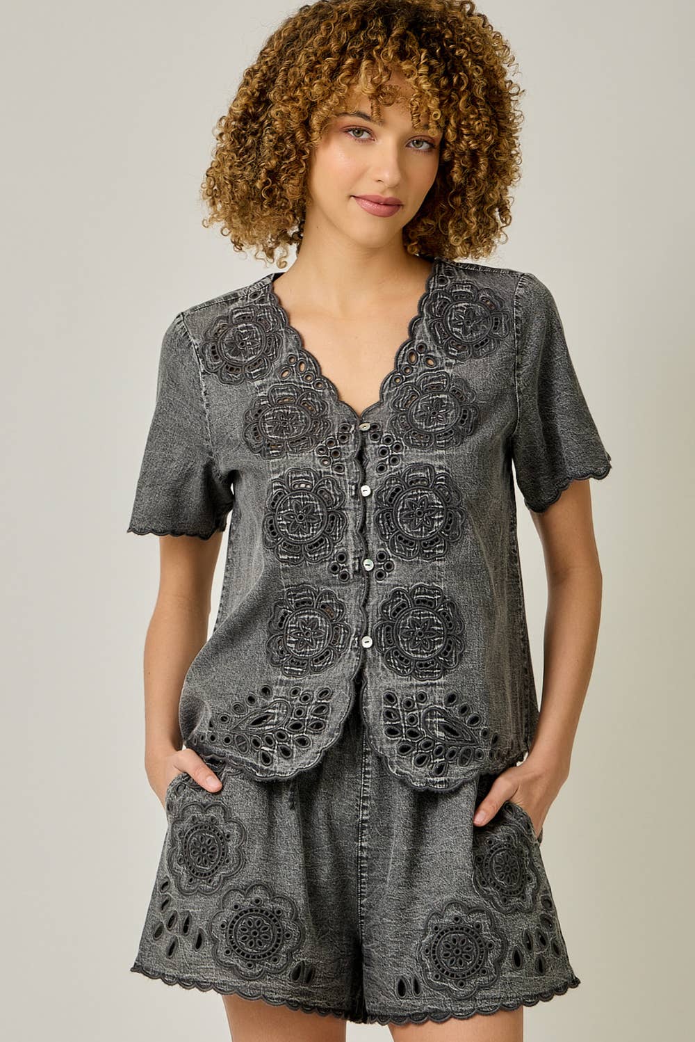 Eyelet Embroidered Washed Tencel Blouse
