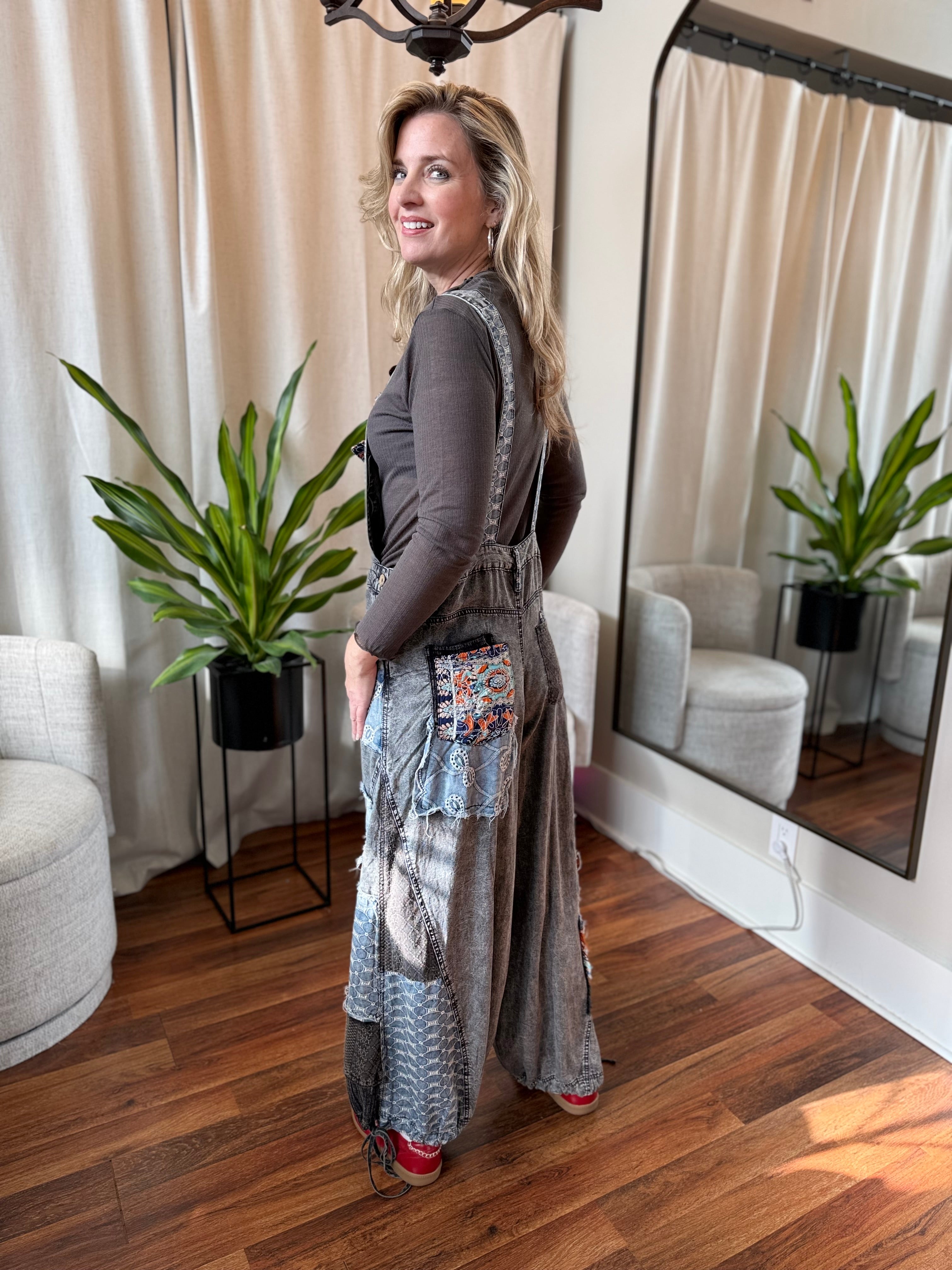 Stella Grey Patchwork Overalls