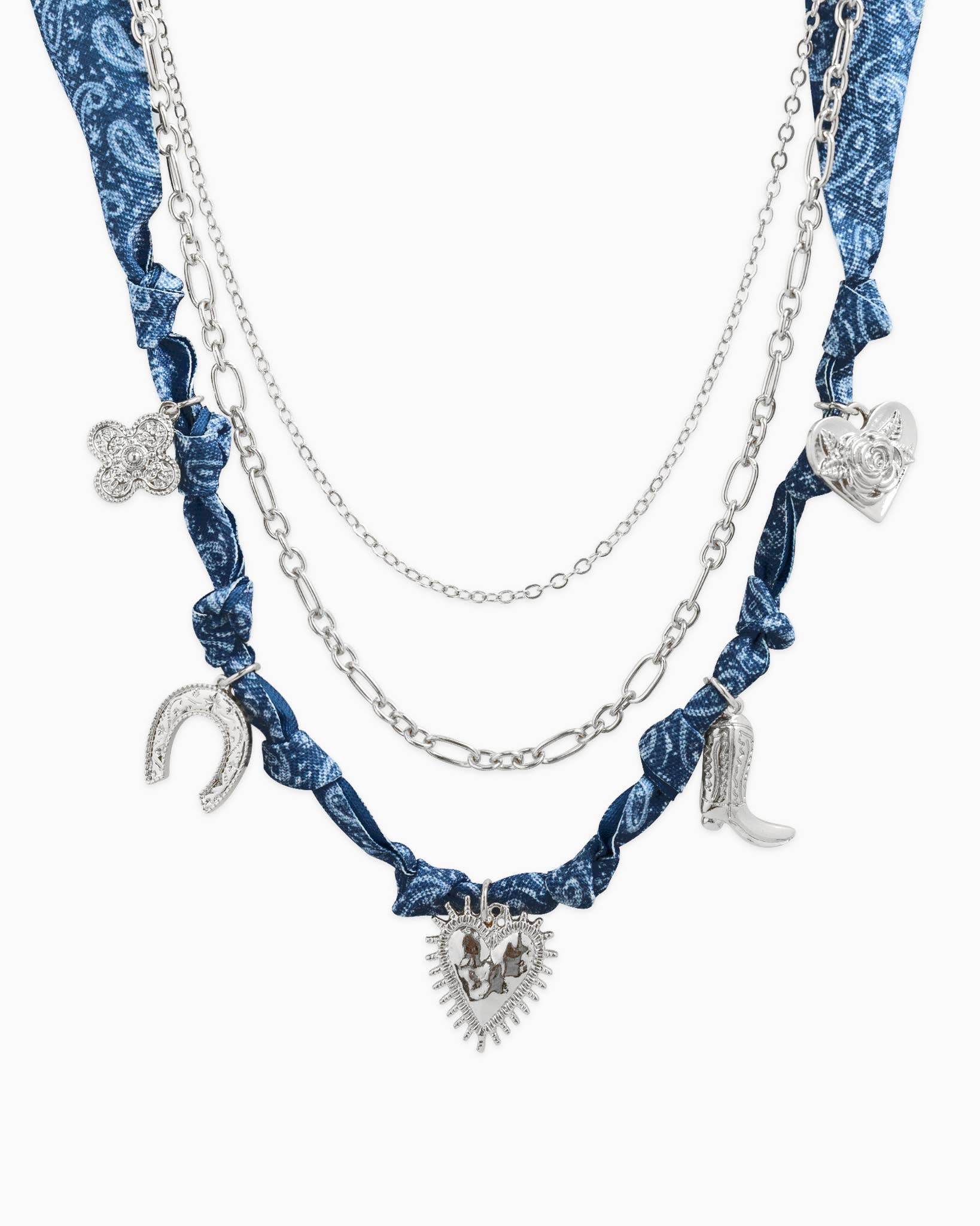 3 Layered Western Denim Bandana Scarf Necklace