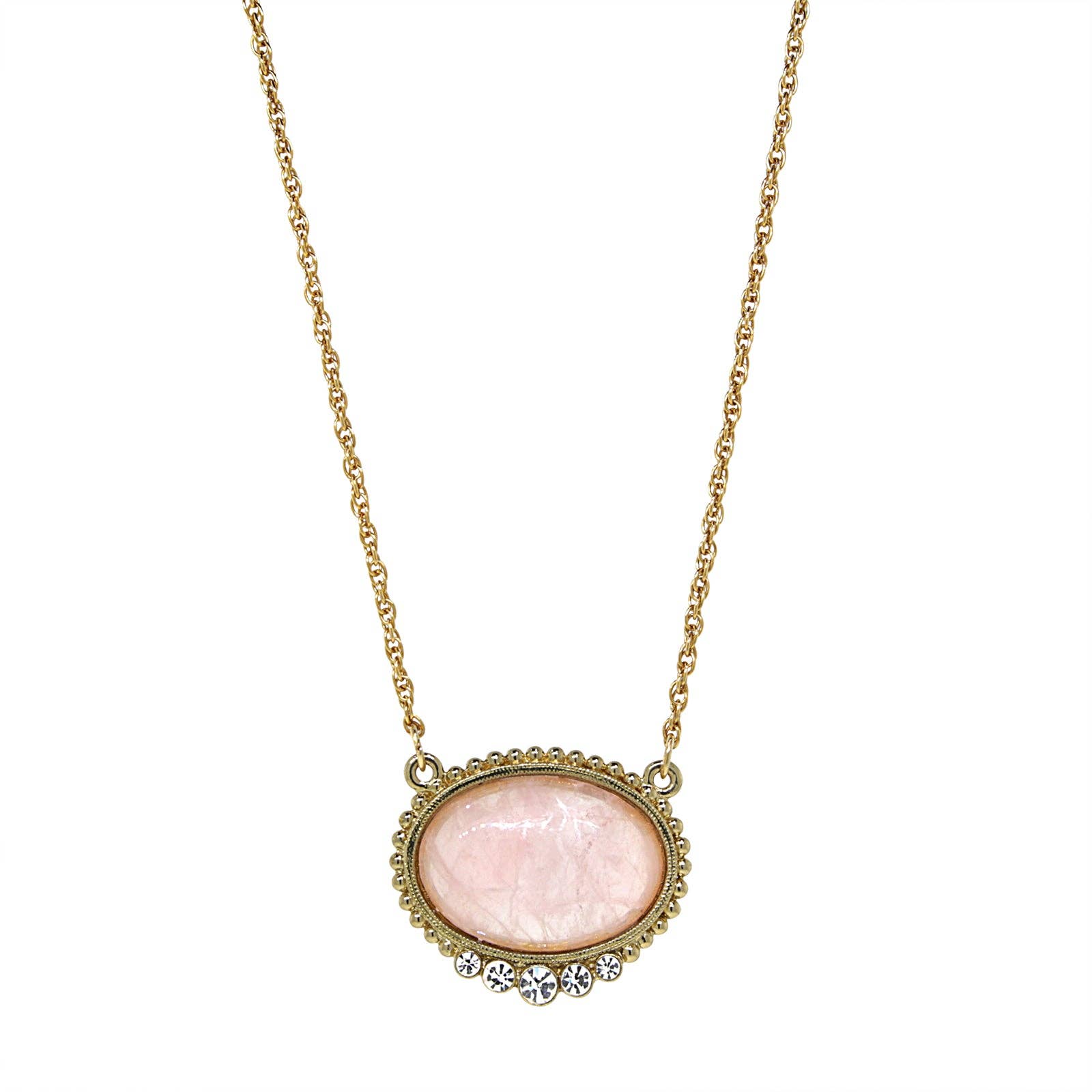 The Blush pink moonstone pendant necklace - 14K gold-dipped necklace with oval pink moonstone and clear crystal accents by 1928 Jewelry

