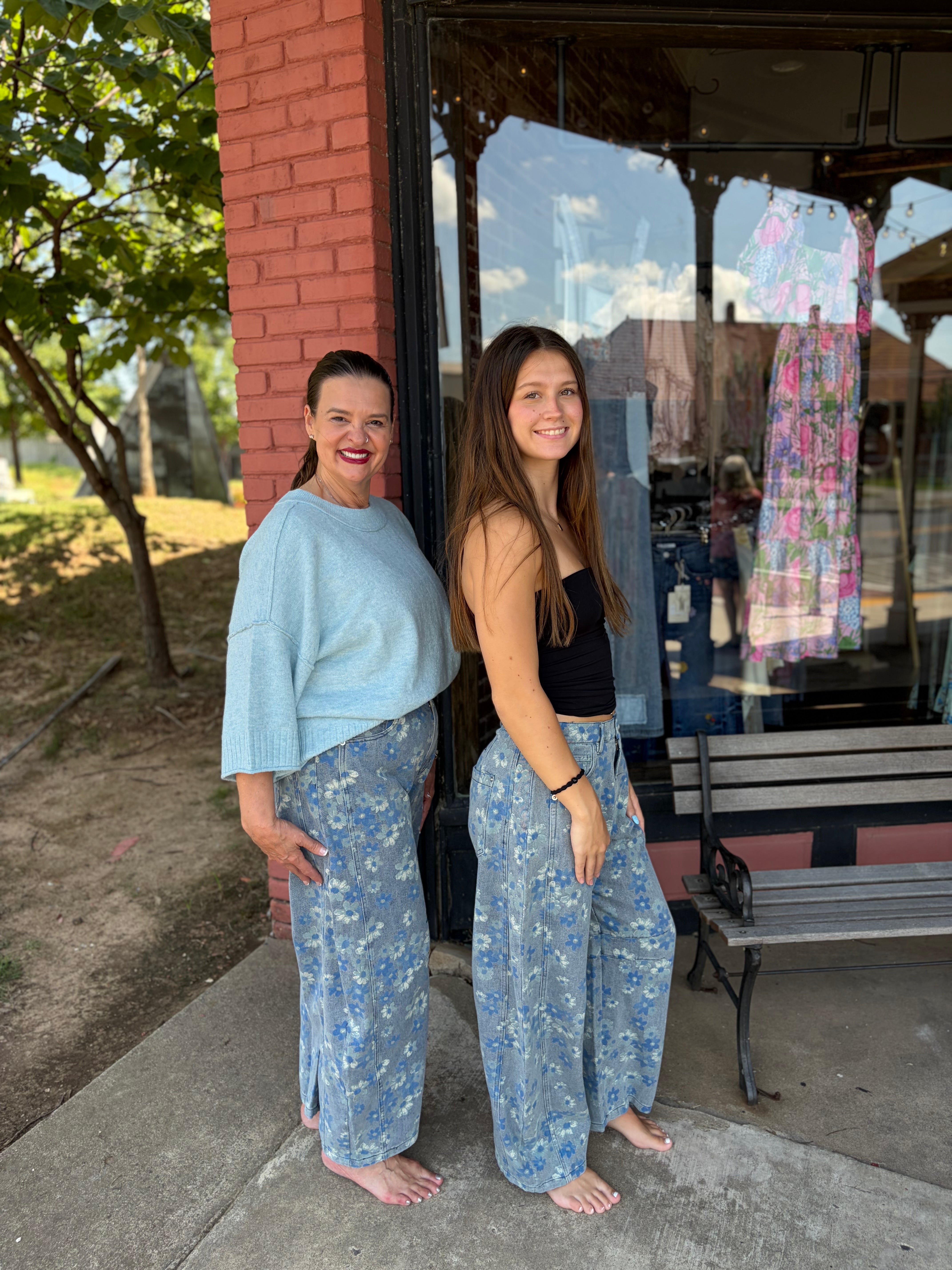 Good Luck Floral Printed Barrel Jeans