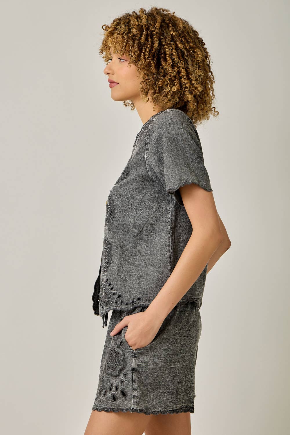 Eyelet Embroidered Washed Tencel Blouse